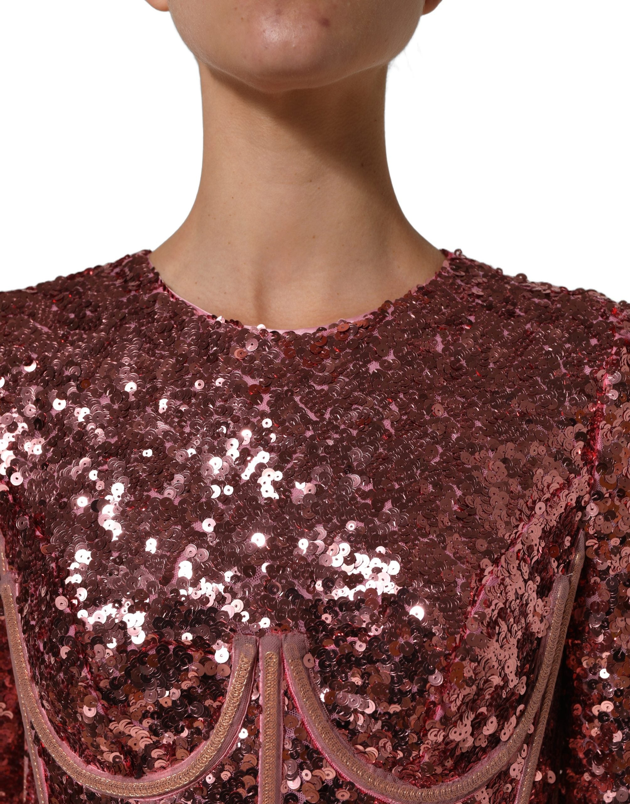 Dolce & Gabbana Langes pinkfarbenes Pailletten-Abendkleid mit Korsett-Detailing
