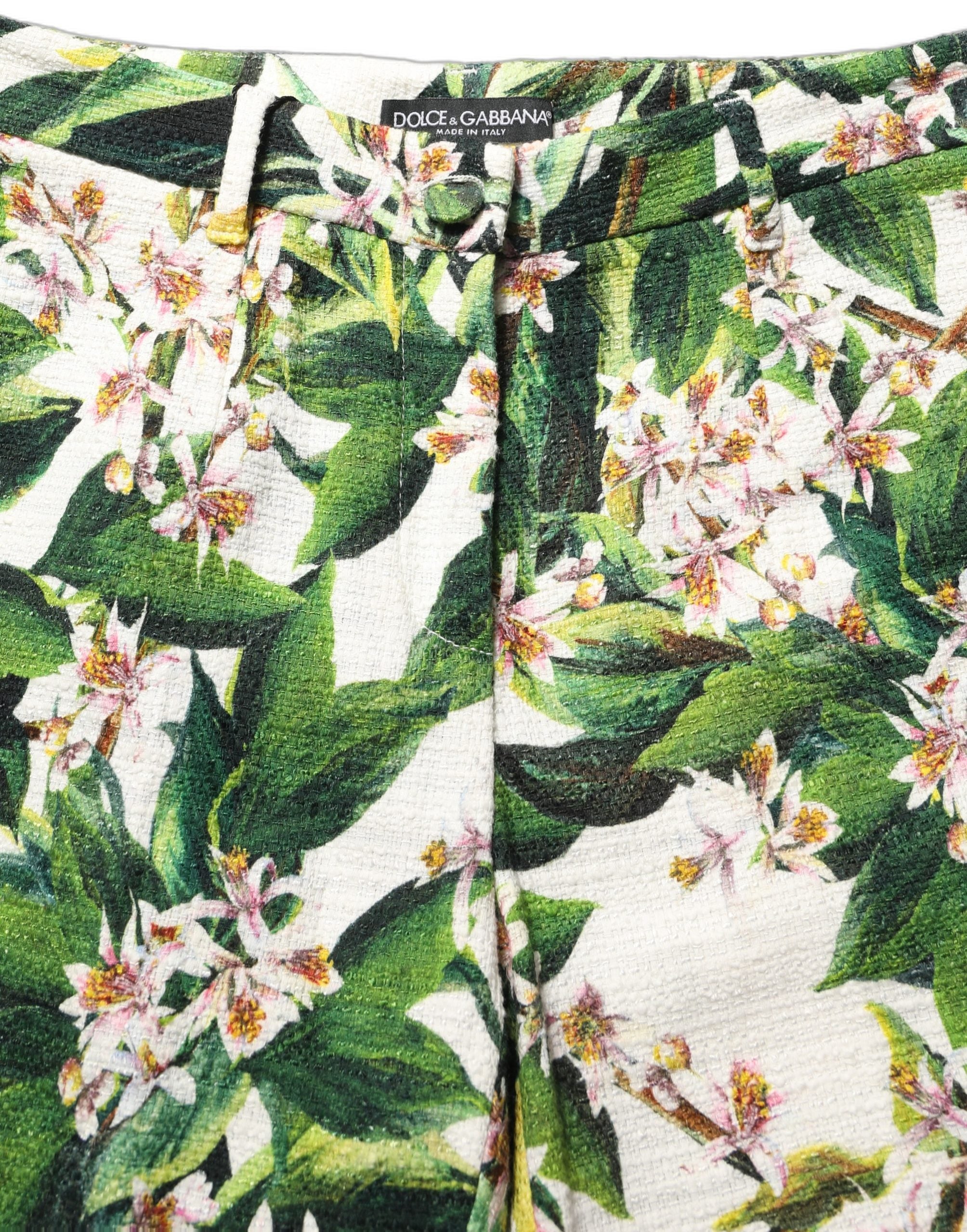 Dolce & Gabbana Weiße Cropped Hose mit Blumenprint