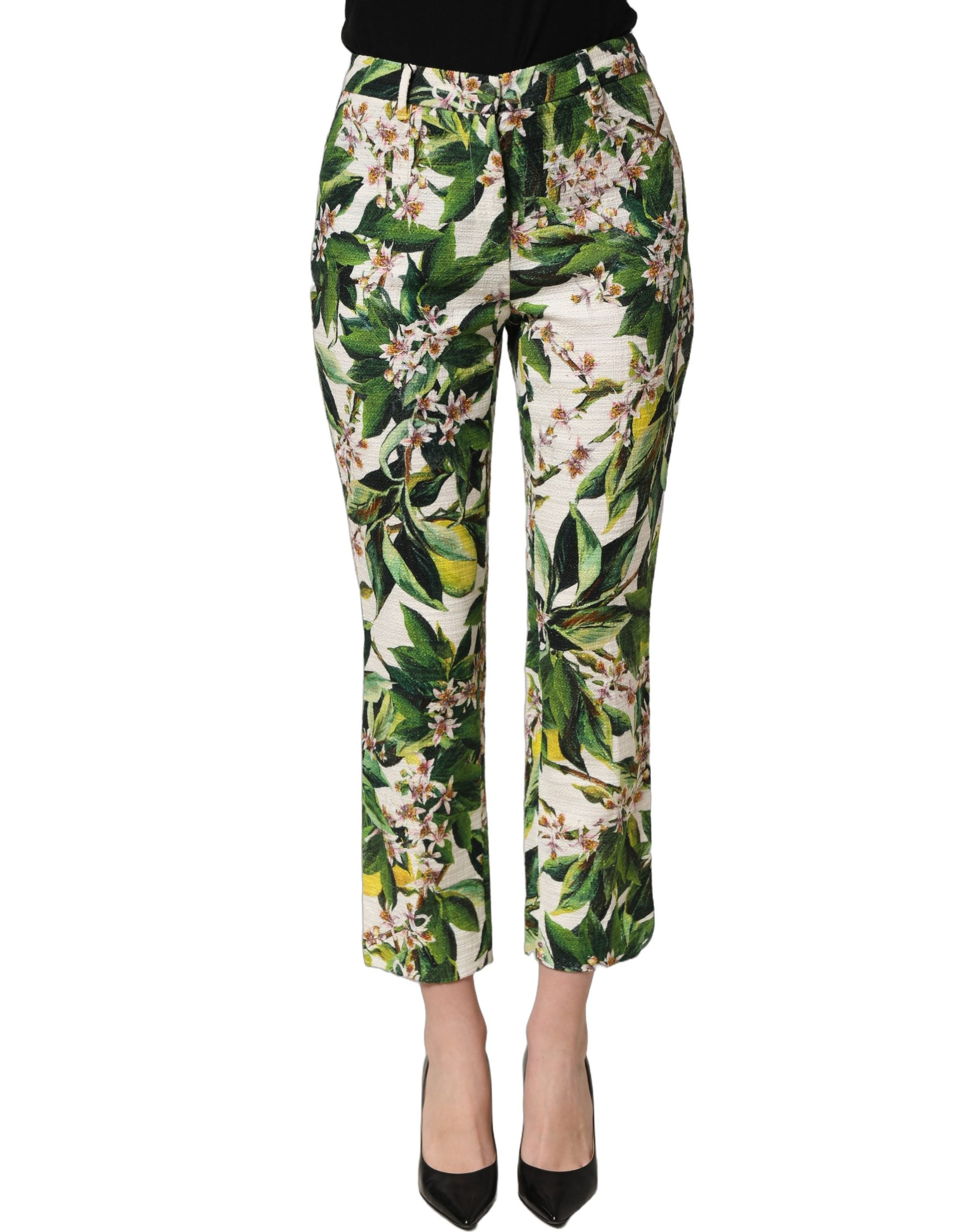 Dolce & Gabbana Weiße Cropped Hose mit Blumenprint