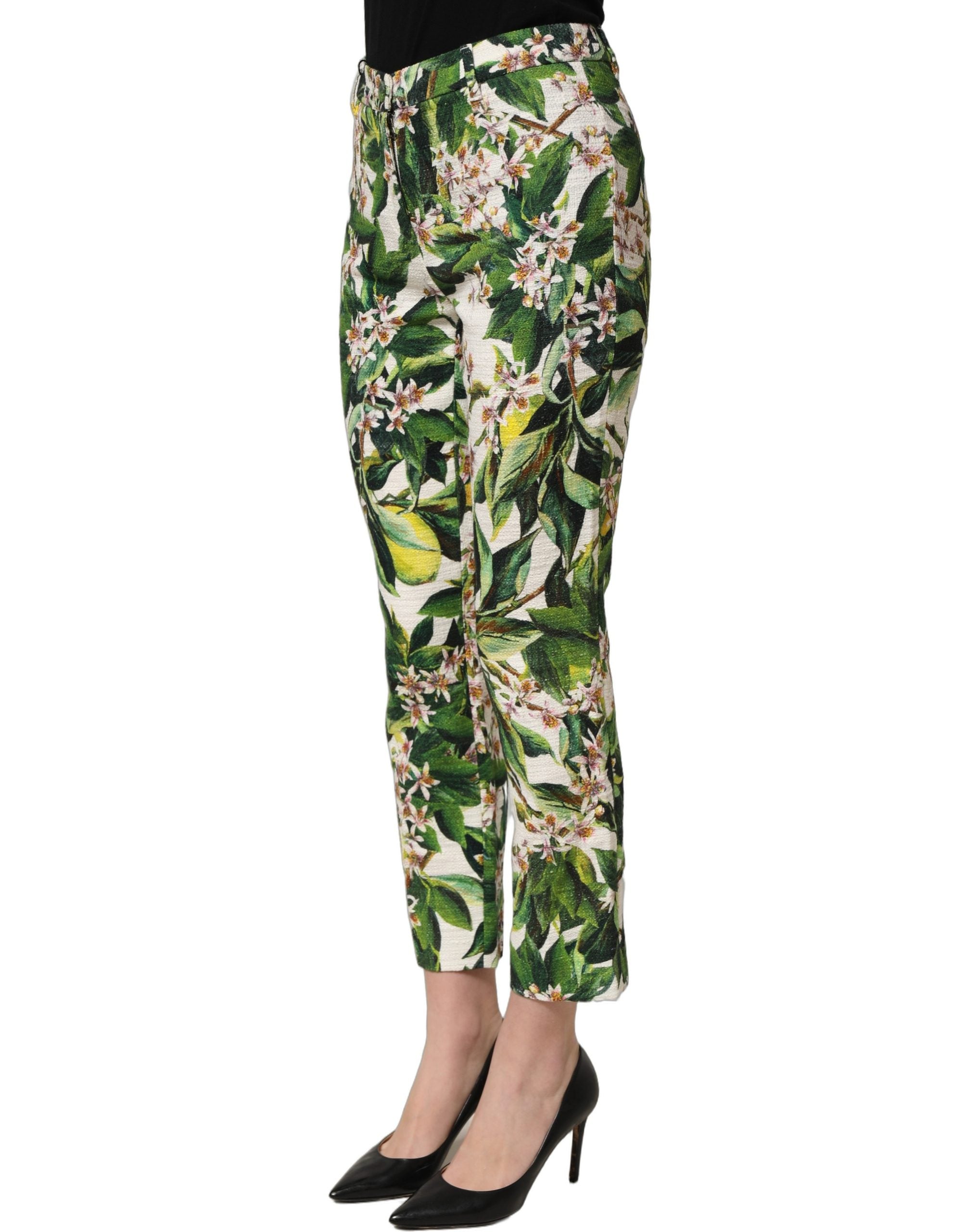 Dolce & Gabbana Weiße Cropped Hose mit Blumenprint
