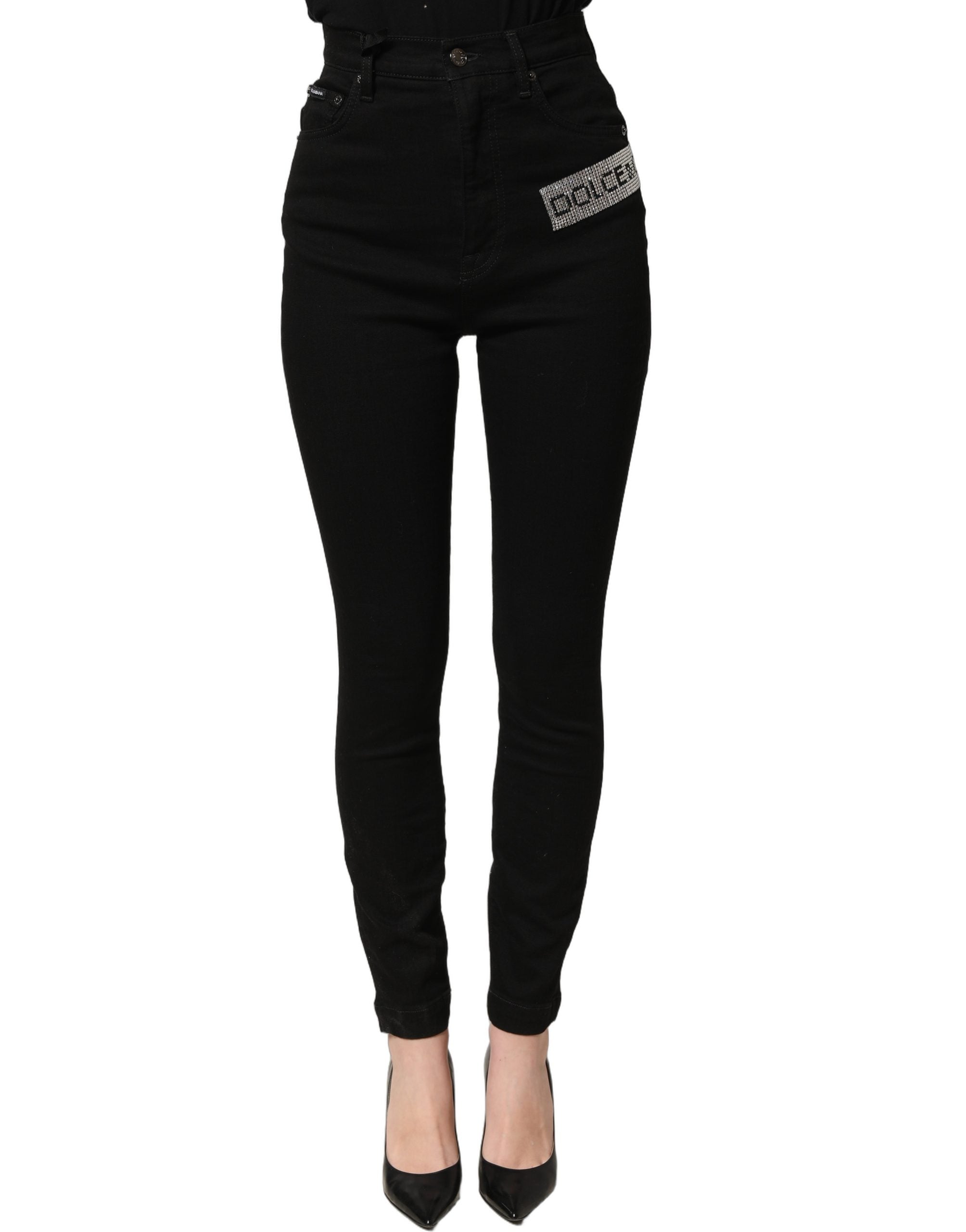 Dolce & Gabbana Schwarze Grace Jeans mit Strasssteinen und hoher Taille