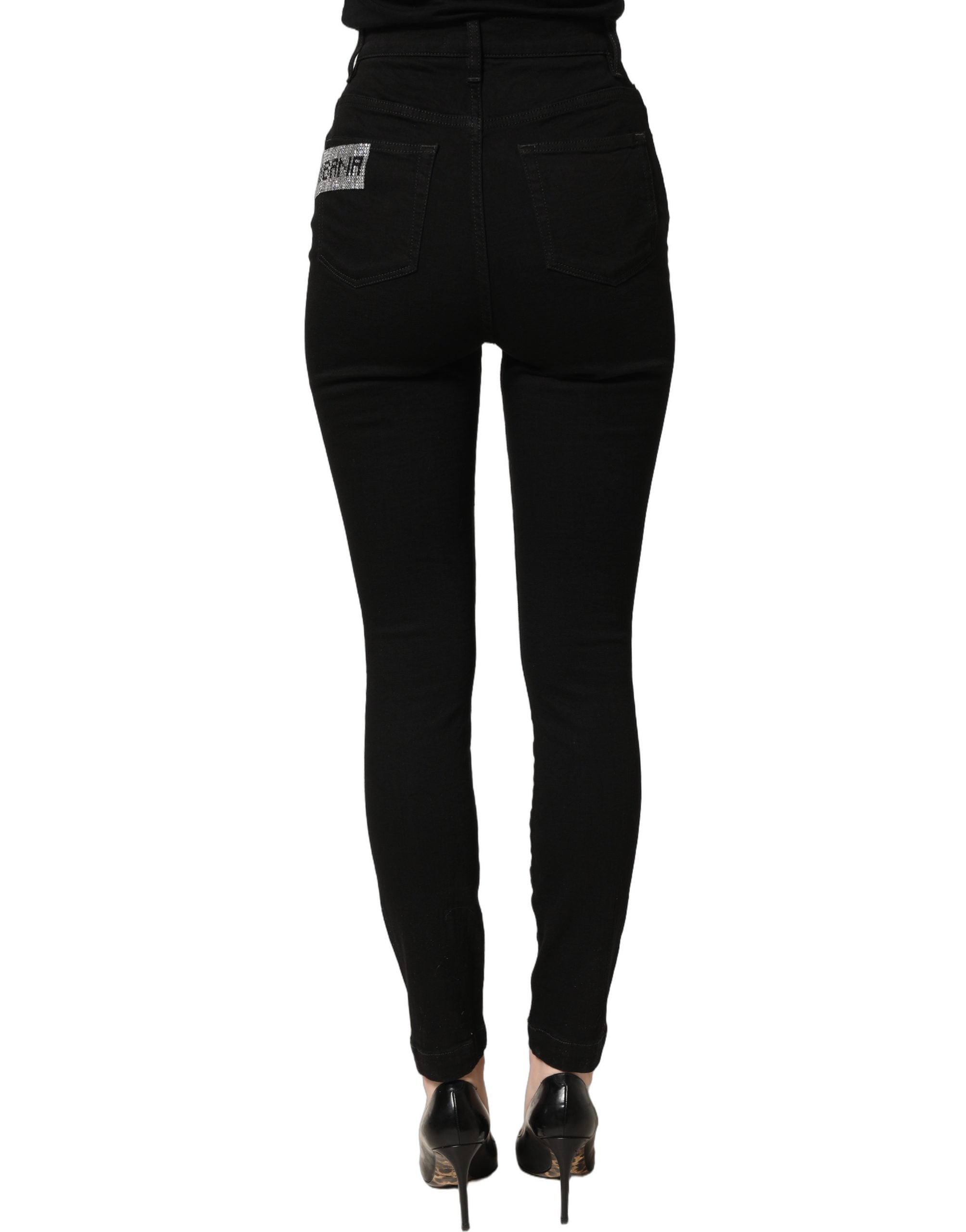 Dolce & Gabbana Schwarze Grace Jeans mit Strasssteinen und hoher Taille