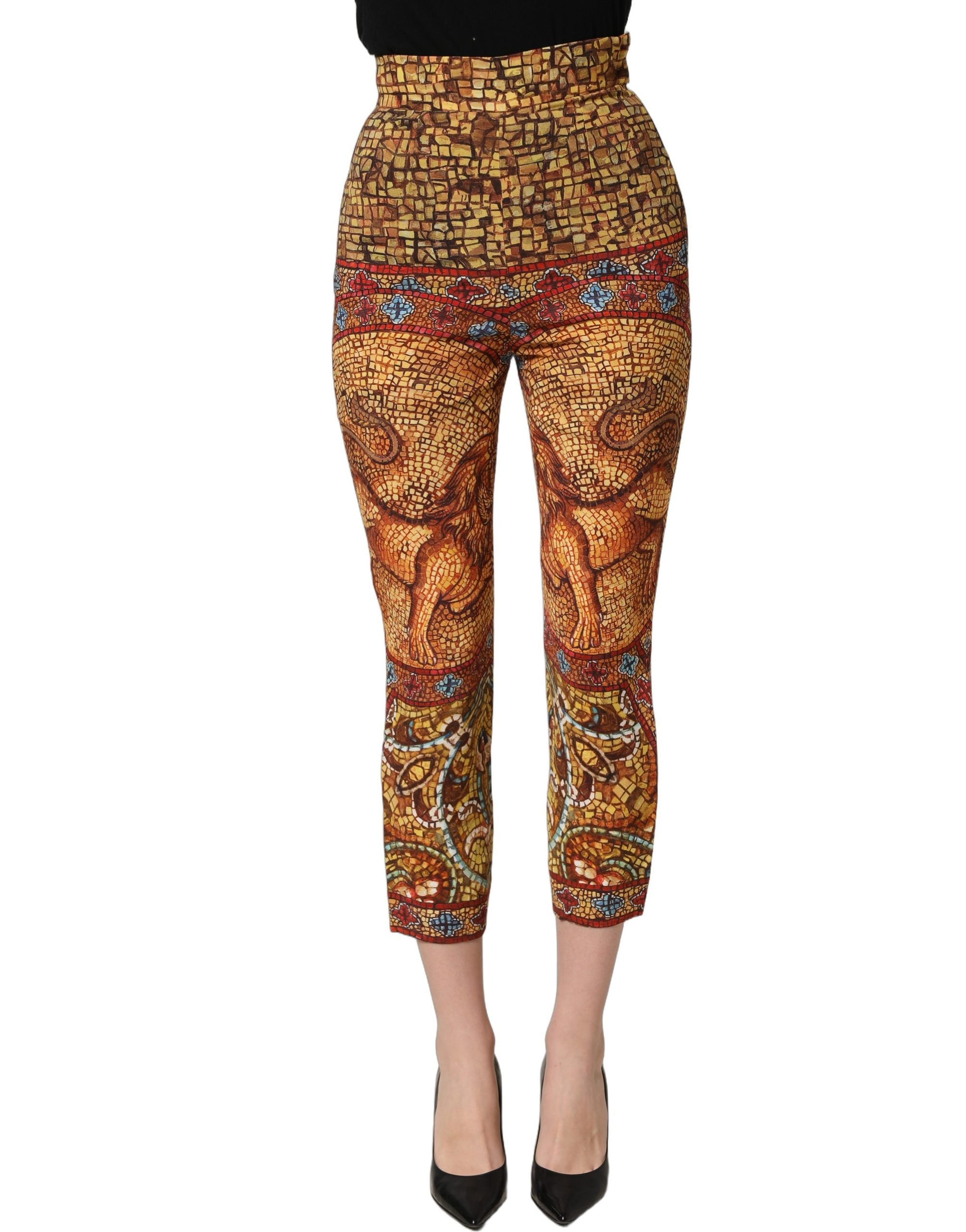 Dolce & Gabbana Gekürzte Hose aus Krepp mit mehrfarbigem Mosaik-Print