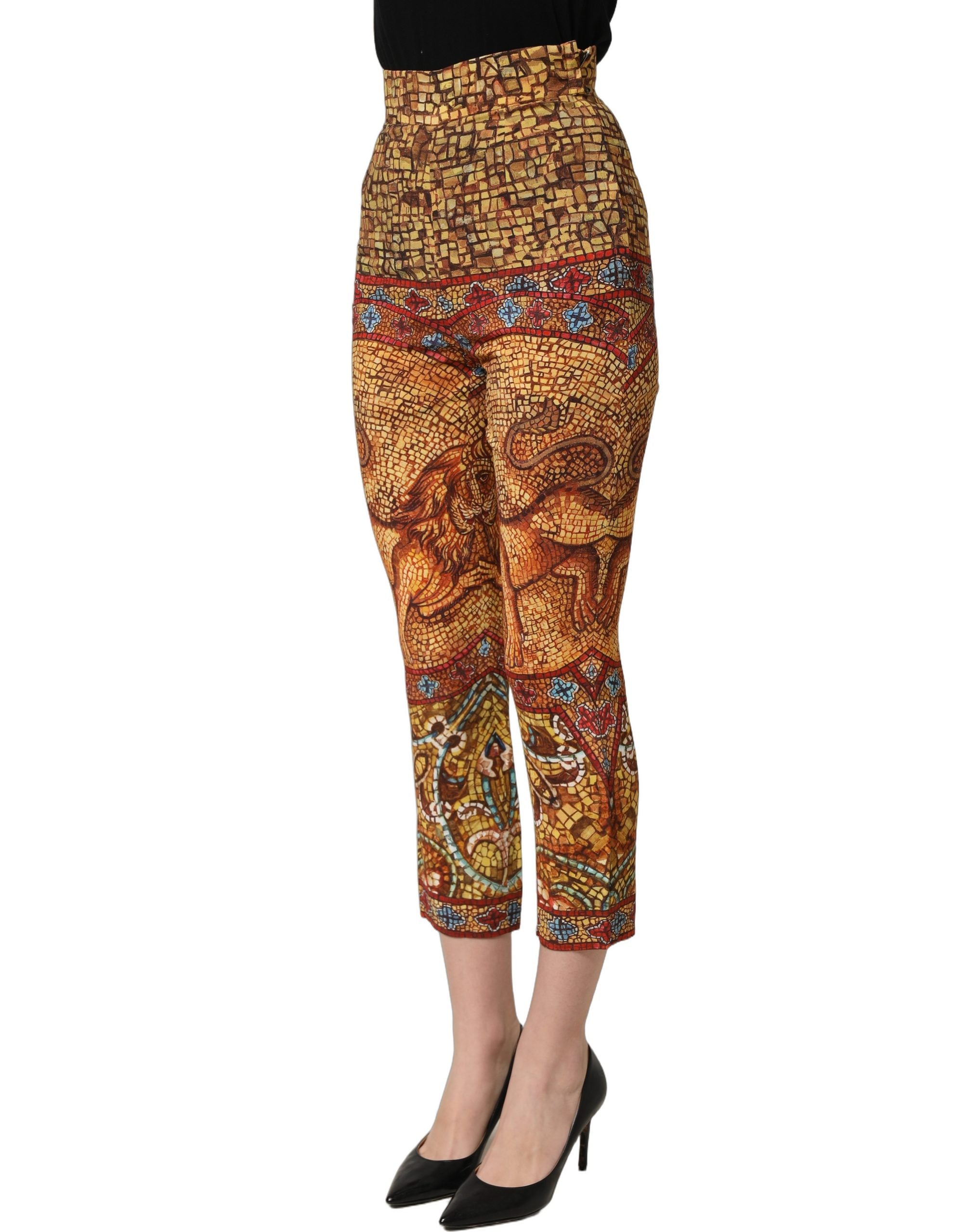 Dolce & Gabbana Gekürzte Hose aus Krepp mit mehrfarbigem Mosaik-Print