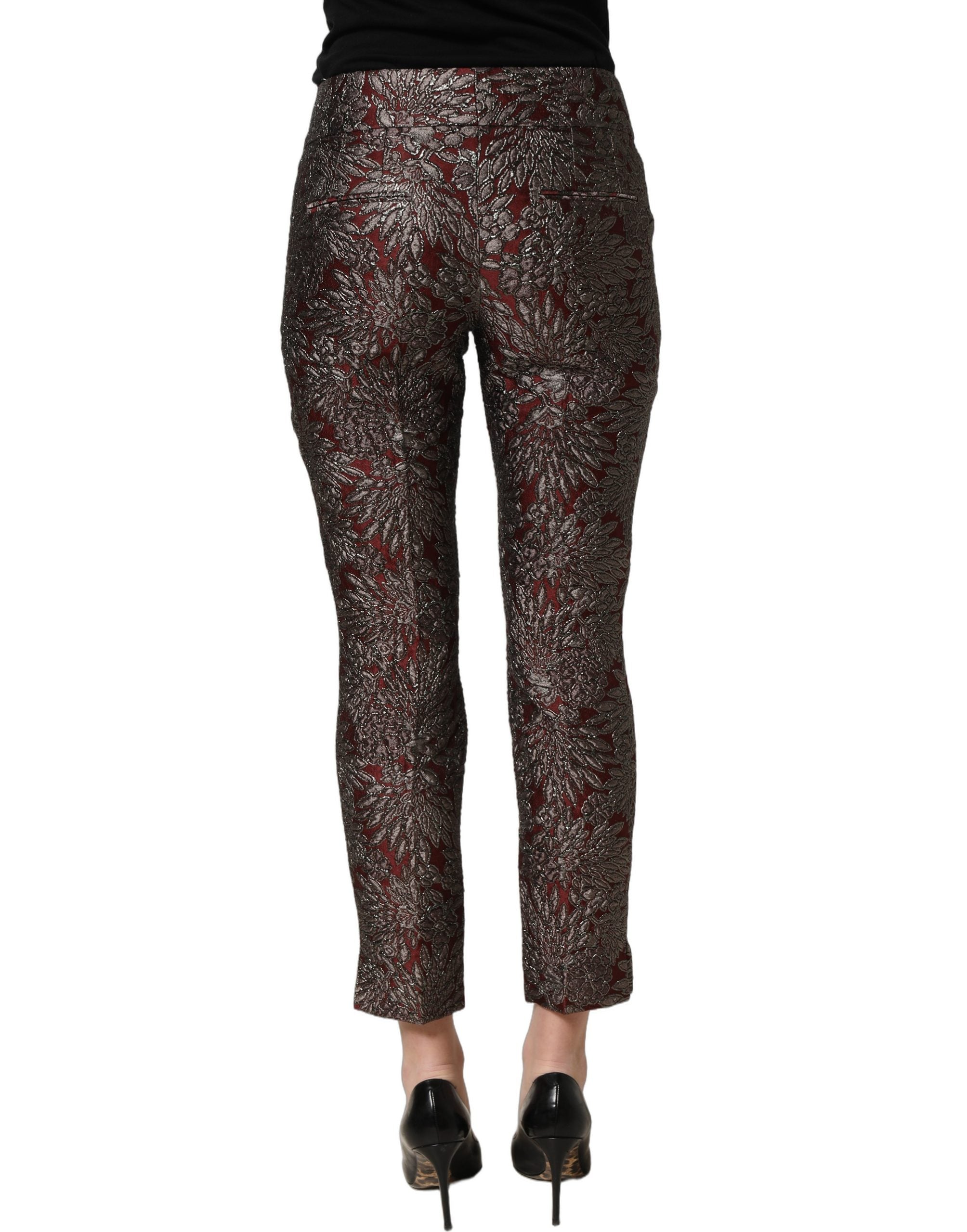 Dolce & Gabbana Gerade Hose mit burgunderrotem und grauem Blumenjacquard