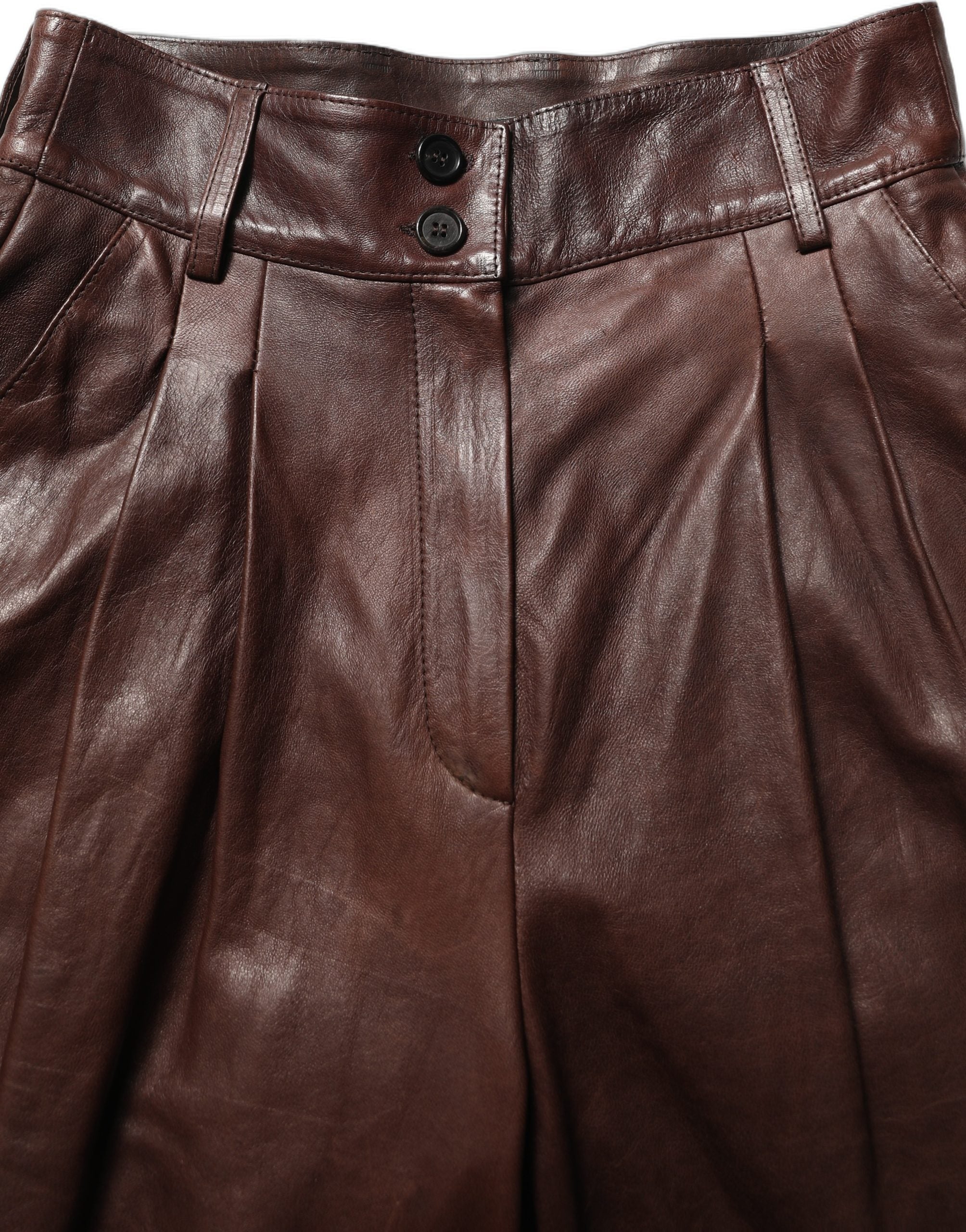 Dolce & Gabbana Braune Lederhose mit hoher Taille und schmal zulaufendem Bein
