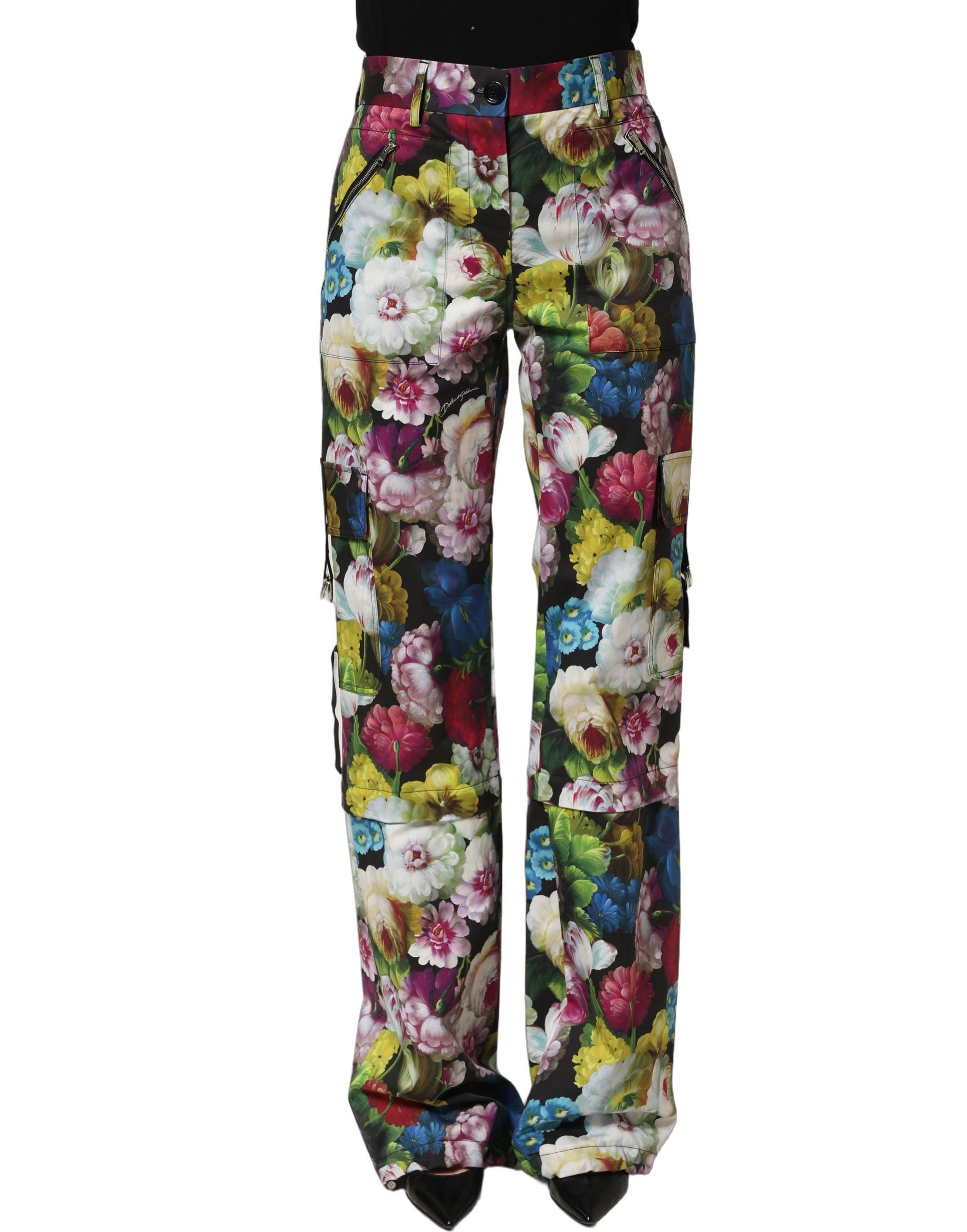 Dolce & Gabbana Mehrfarbige Blumenhose mit hoher Taille und weitem Bein