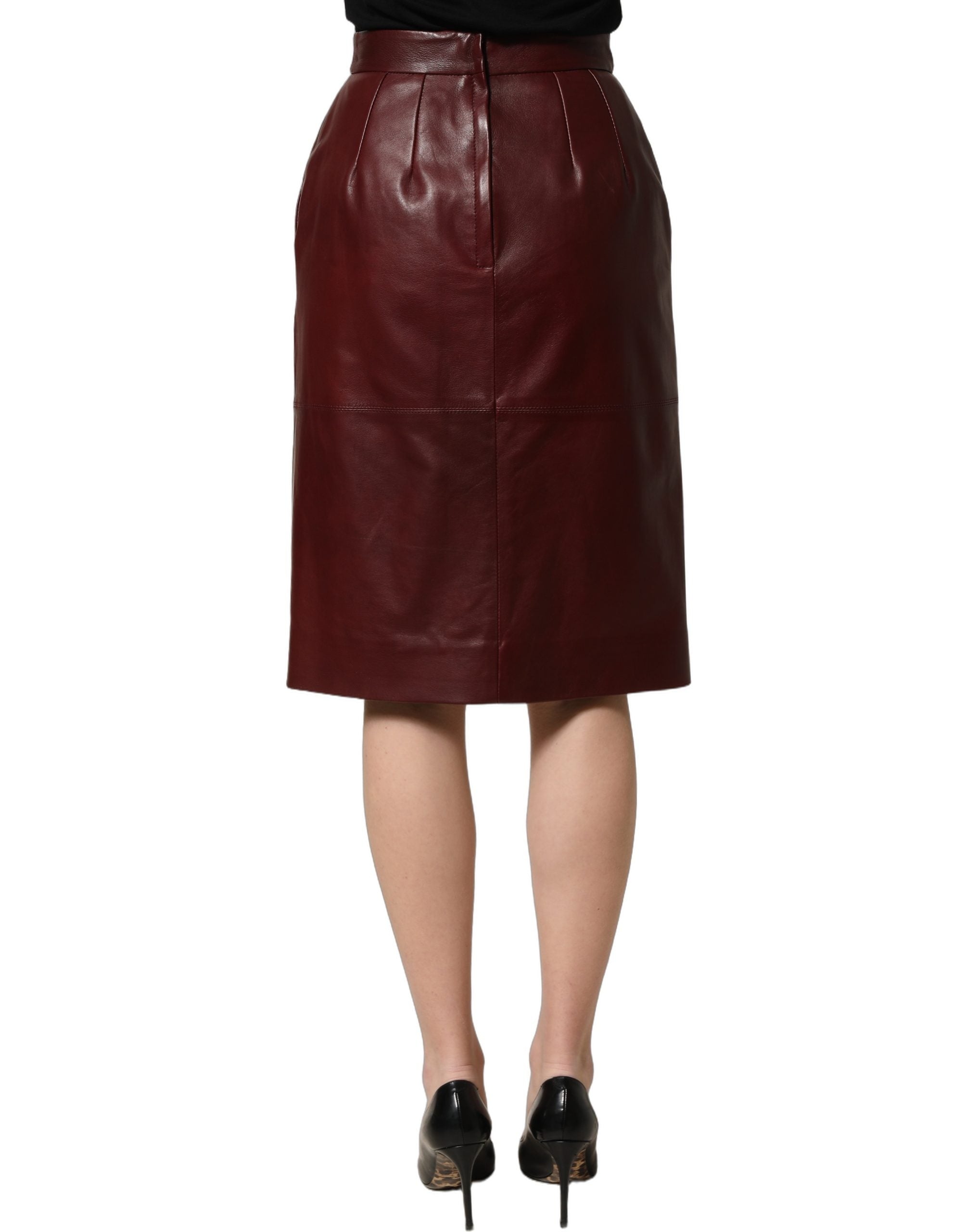 Dolce & Gabbana Bleistift-Midi-Rock aus burgunderfarbenem Leder mit hoher Taille