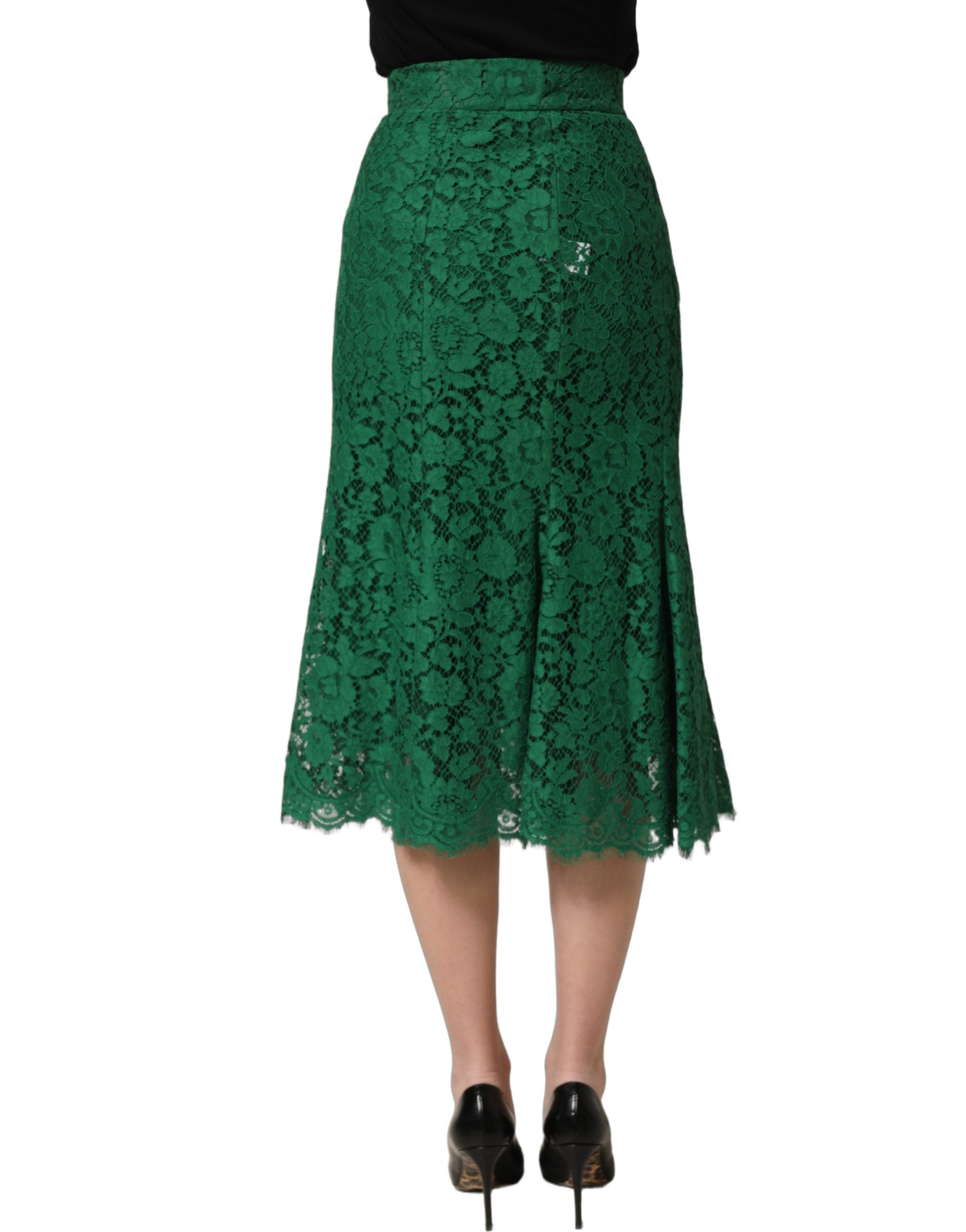 Dolce & Gabbana Grüner Spitzen-Midi-Rock mit hoher Taille im Meerjungfrauen-Schnitt