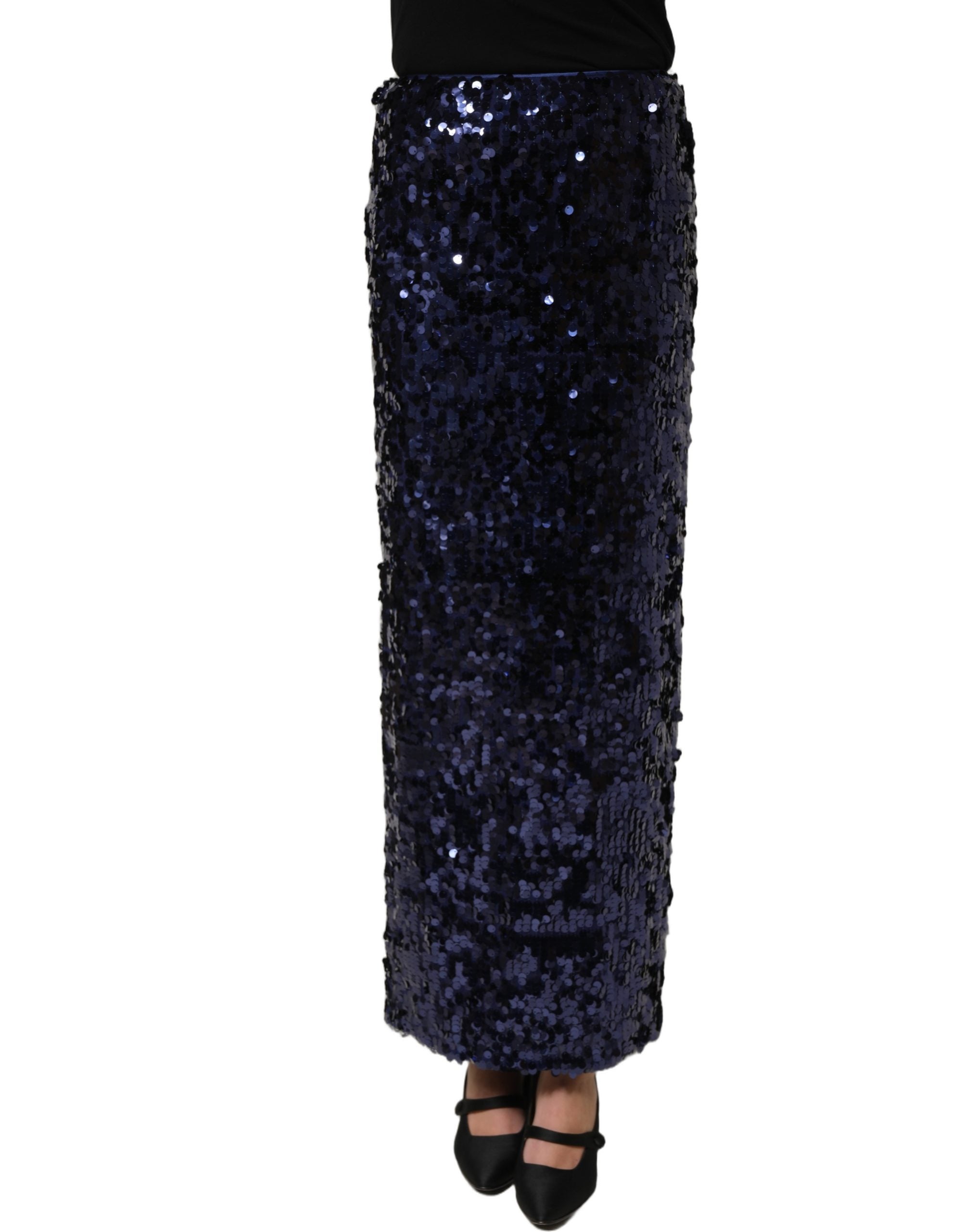 Dolce & Gabbana Bleistiftrock aus Pailletten mit hoher Taille, Midi-Länge, in Blau