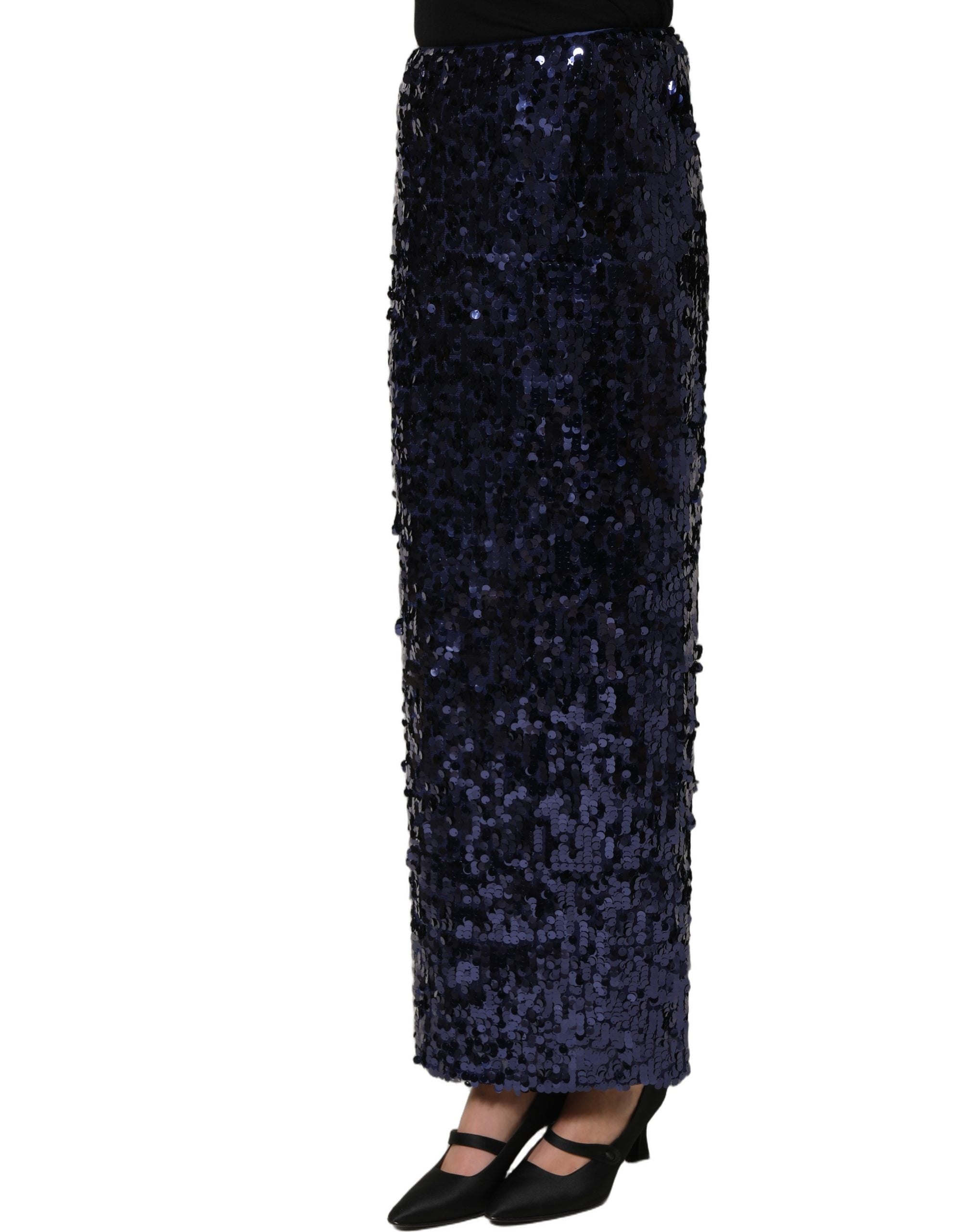 Dolce & Gabbana Bleistiftrock aus Pailletten mit hoher Taille, Midi-Länge, in Blau