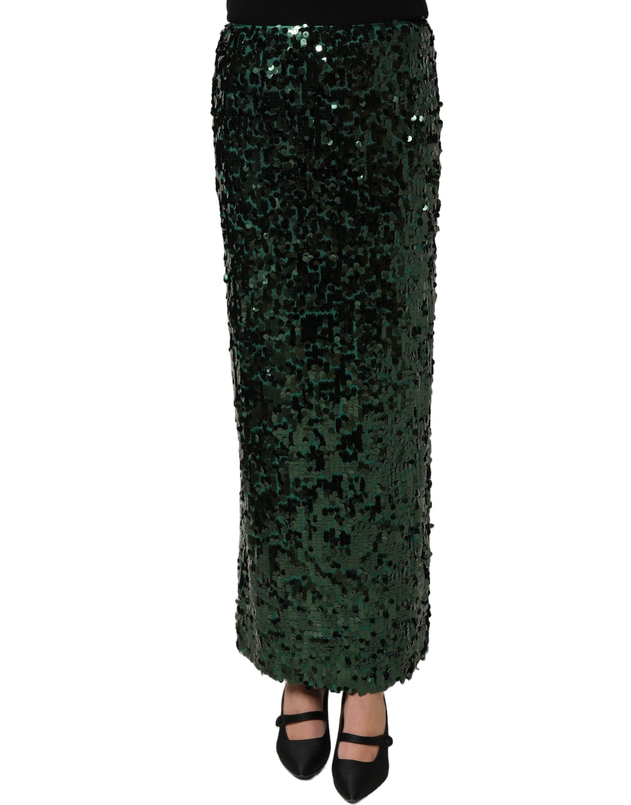 Dolce & Gabbana Grüner Pailletten-Bleistiftrock mit hoher Taille und Midi-Länge