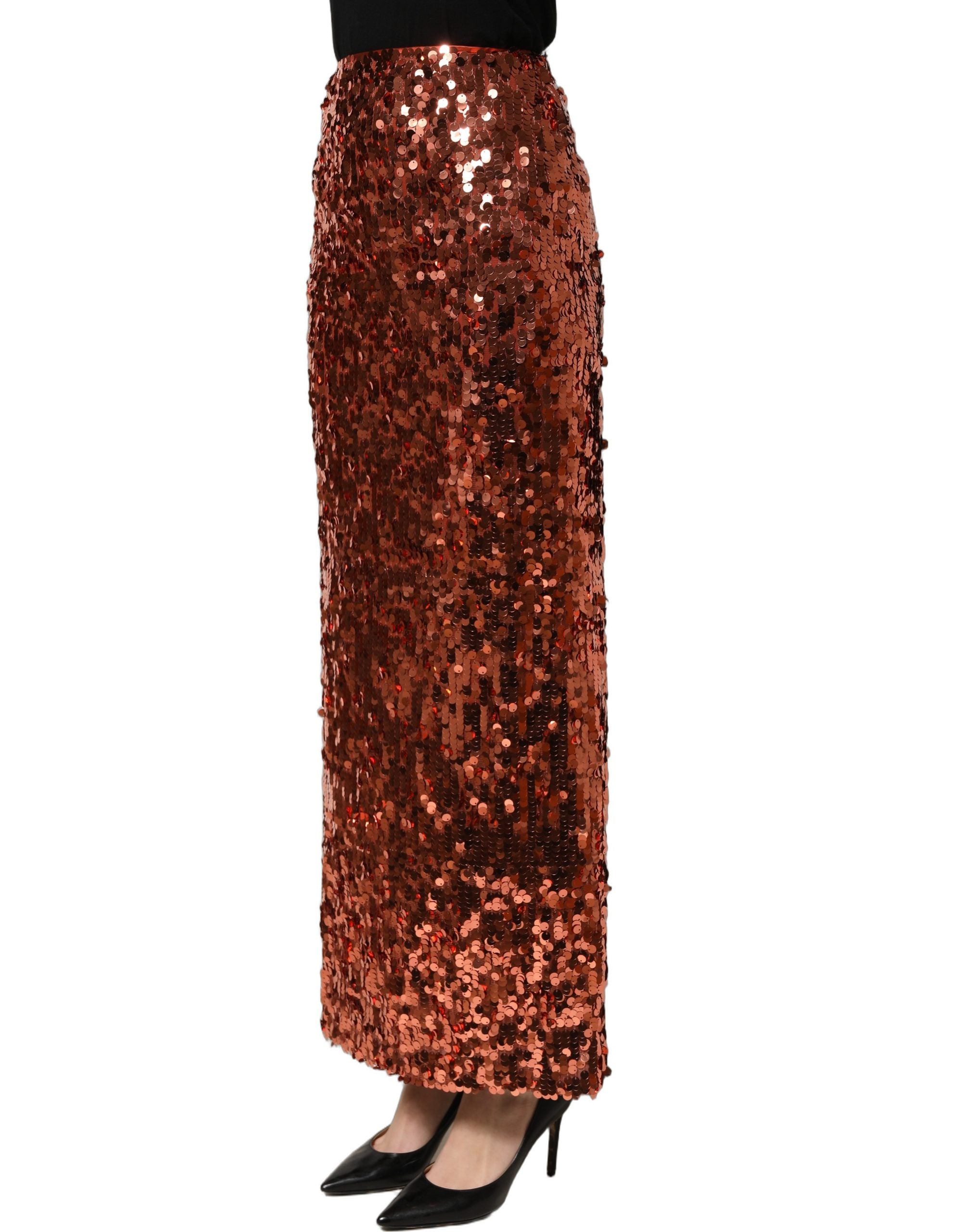 Dolce & Gabbana Bleistiftrock aus Bronze-Pailletten mit hoher Taille und Midi-Länge