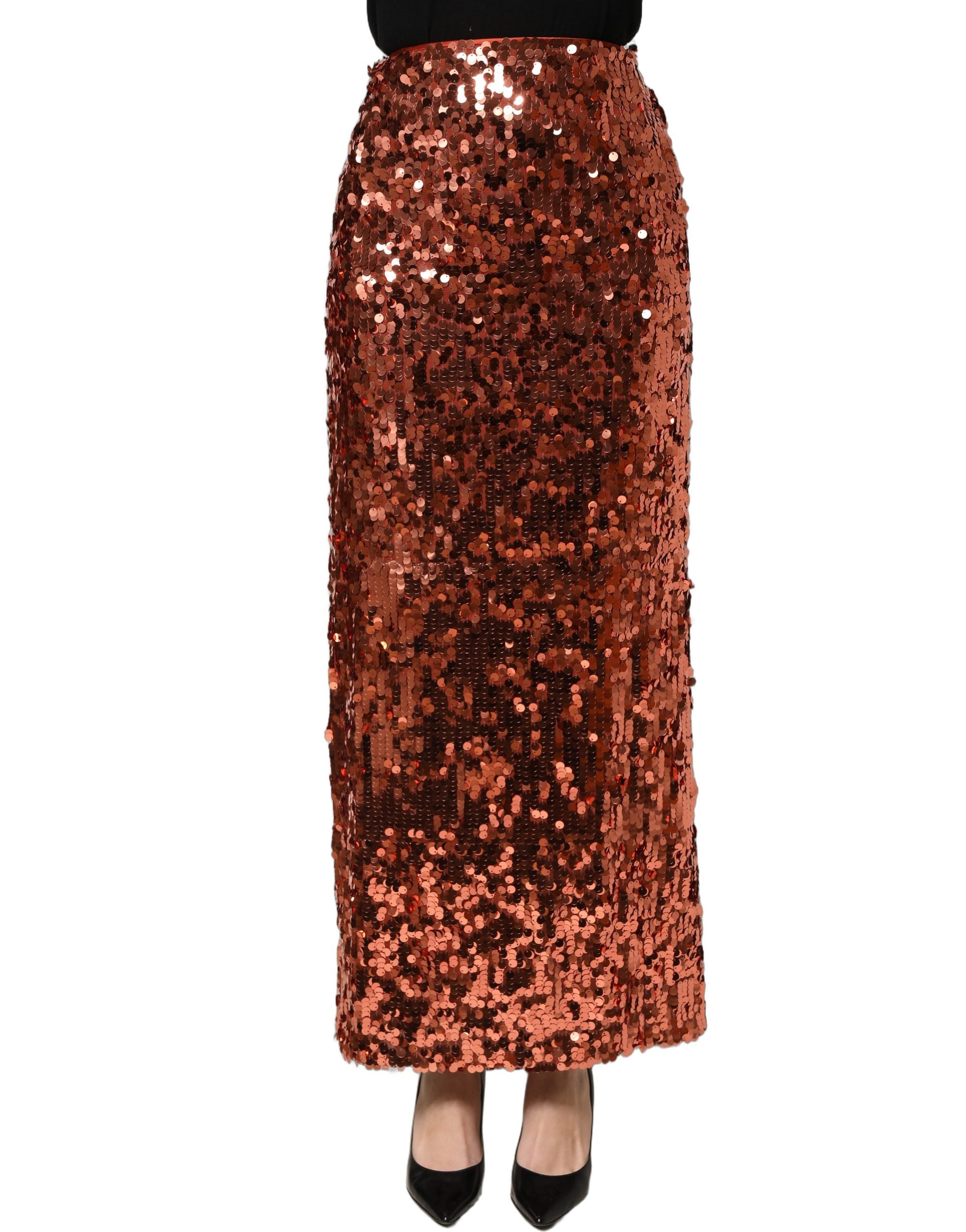 Dolce & Gabbana Bleistiftrock aus Bronze-Pailletten mit hoher Taille und Midi-Länge