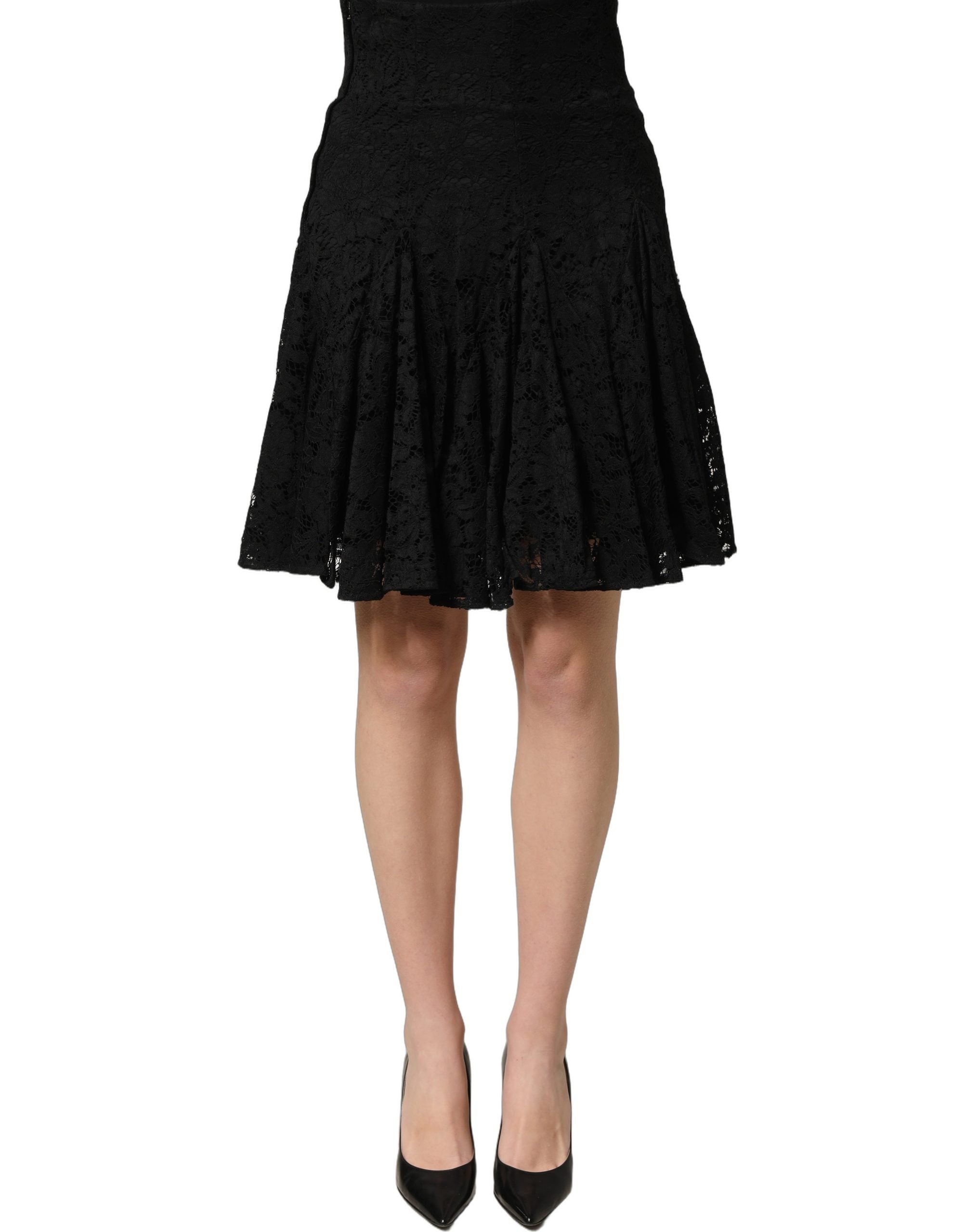 Dolce & Gabbana Schwarzer A-Linen-Minirock aus floraler Spitze mit Cut-Outs