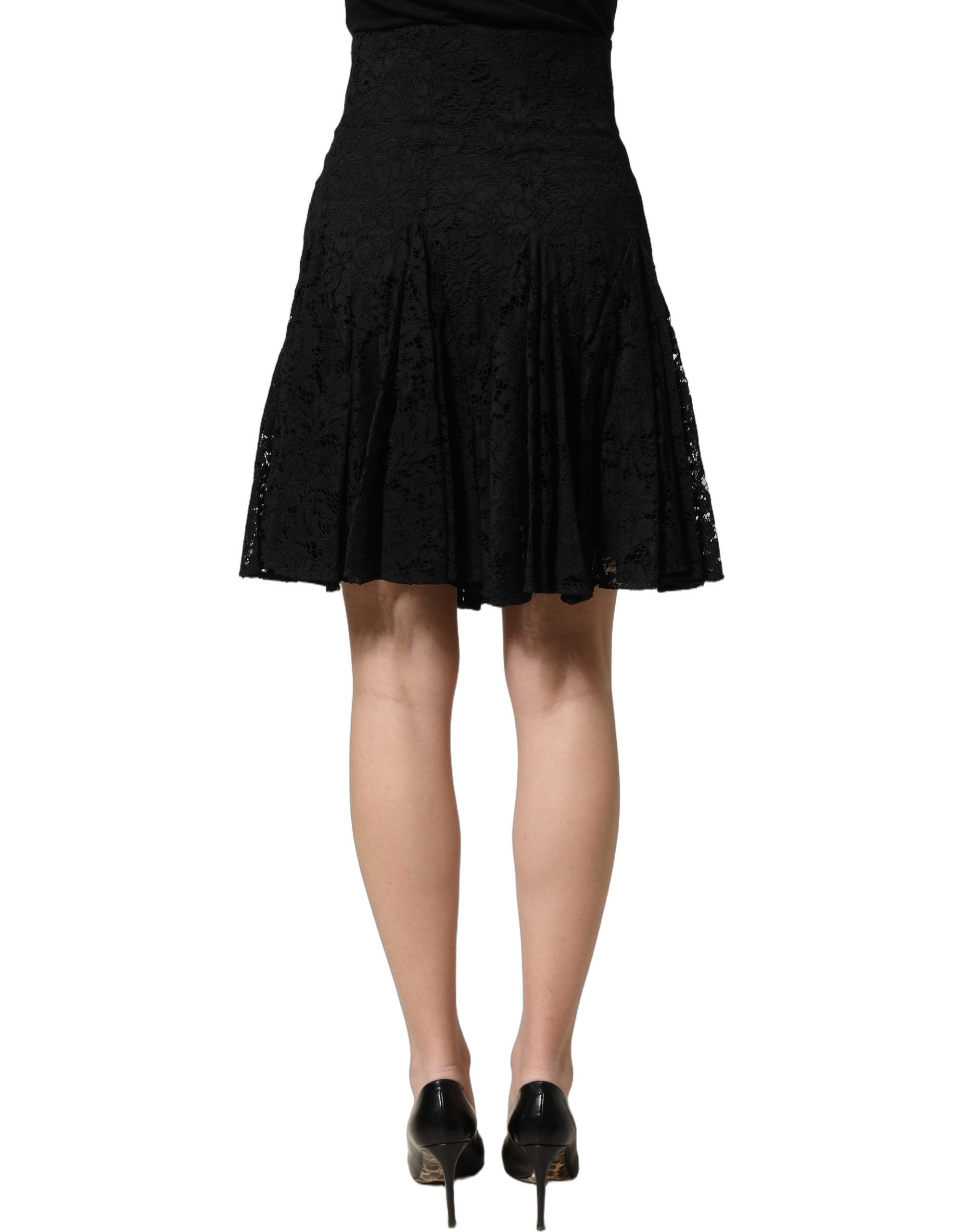 Dolce & Gabbana Schwarzer A-Linen-Minirock aus floraler Spitze mit Cut-Outs