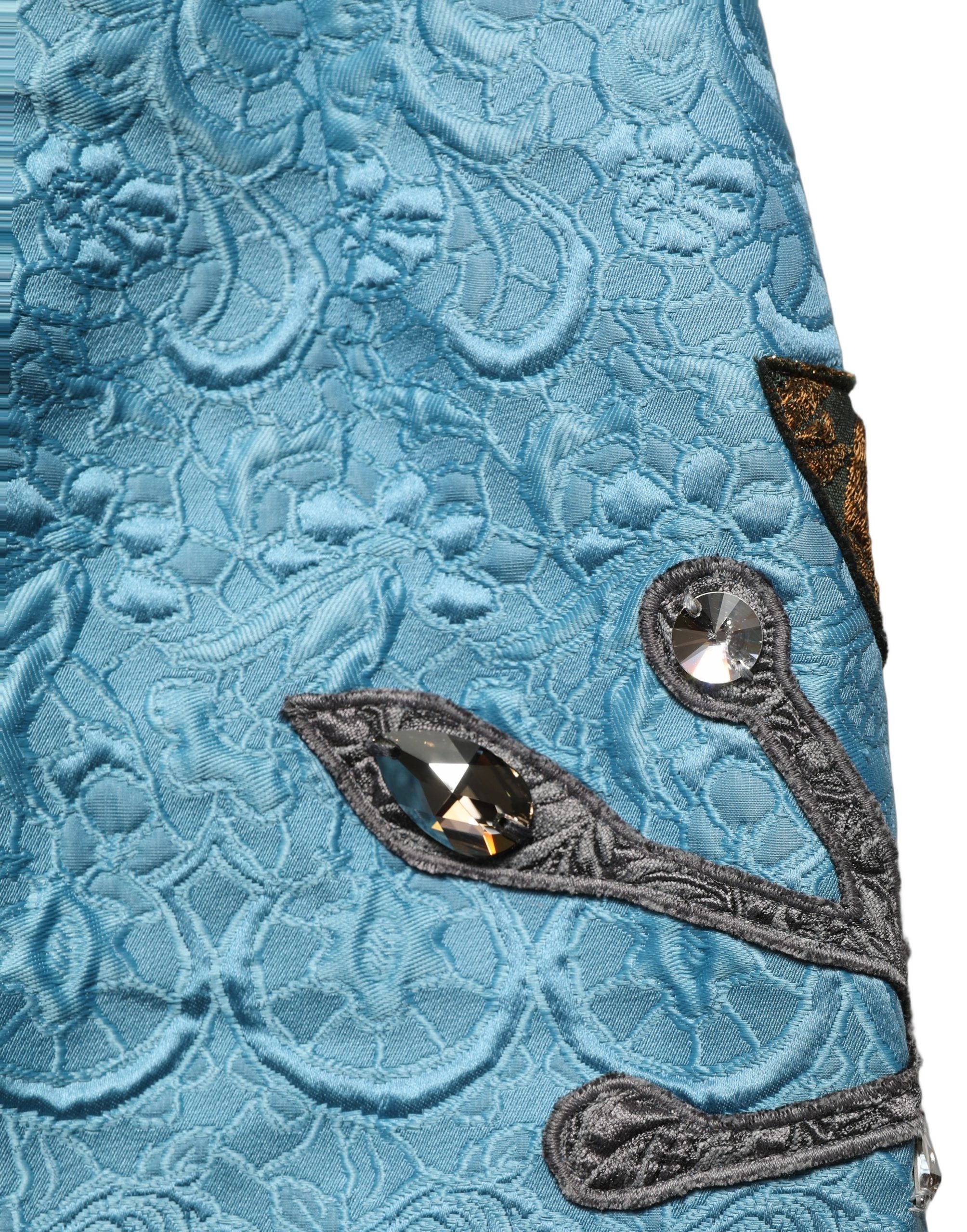 Dolce & Gabbana Blauer Jacquard-Rock mit Stickerei in A-Linie