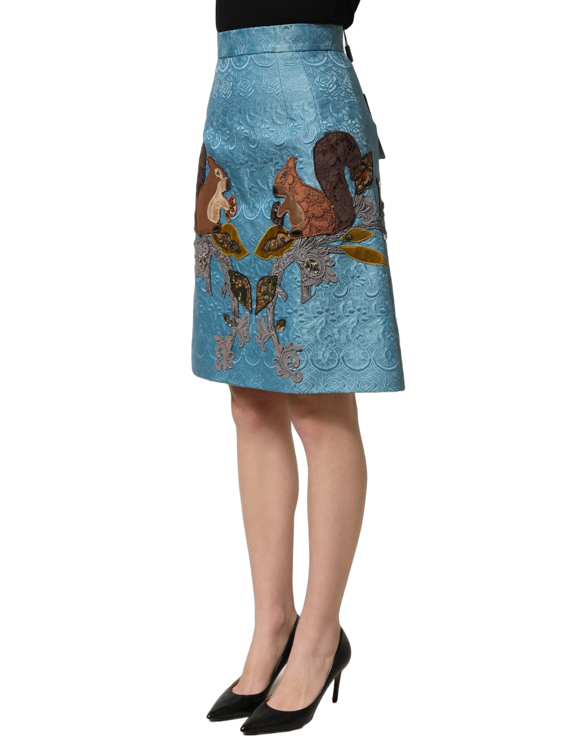 Dolce & Gabbana Blauer Jacquard-Rock mit Stickerei in A-Linie