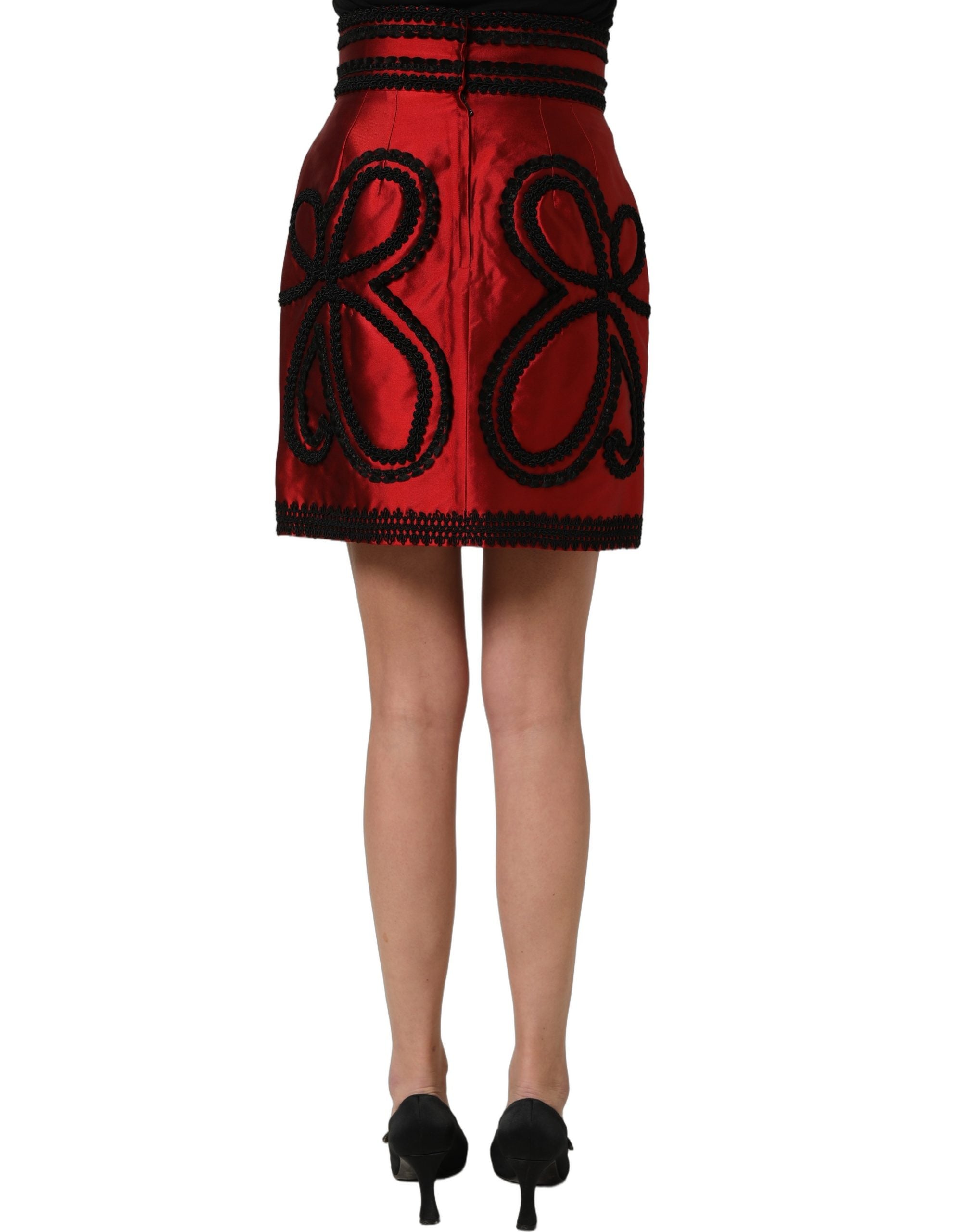 Dolce & Gabbana Roter Soutache-Stickerei A-Linien-Minirock