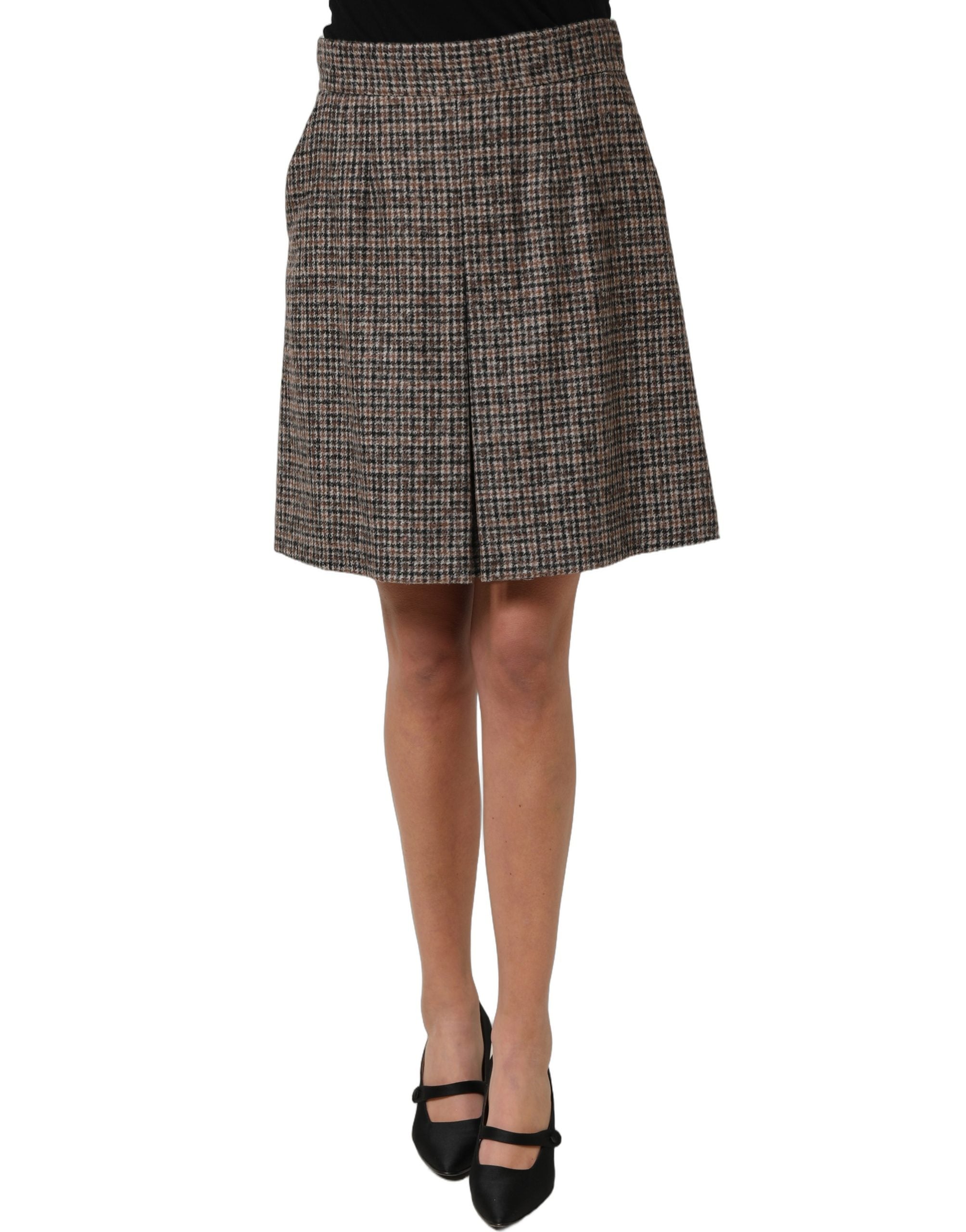 Dolce & Gabbana Brauner Tweed-Minirock mit hoher Taille und A-Linie