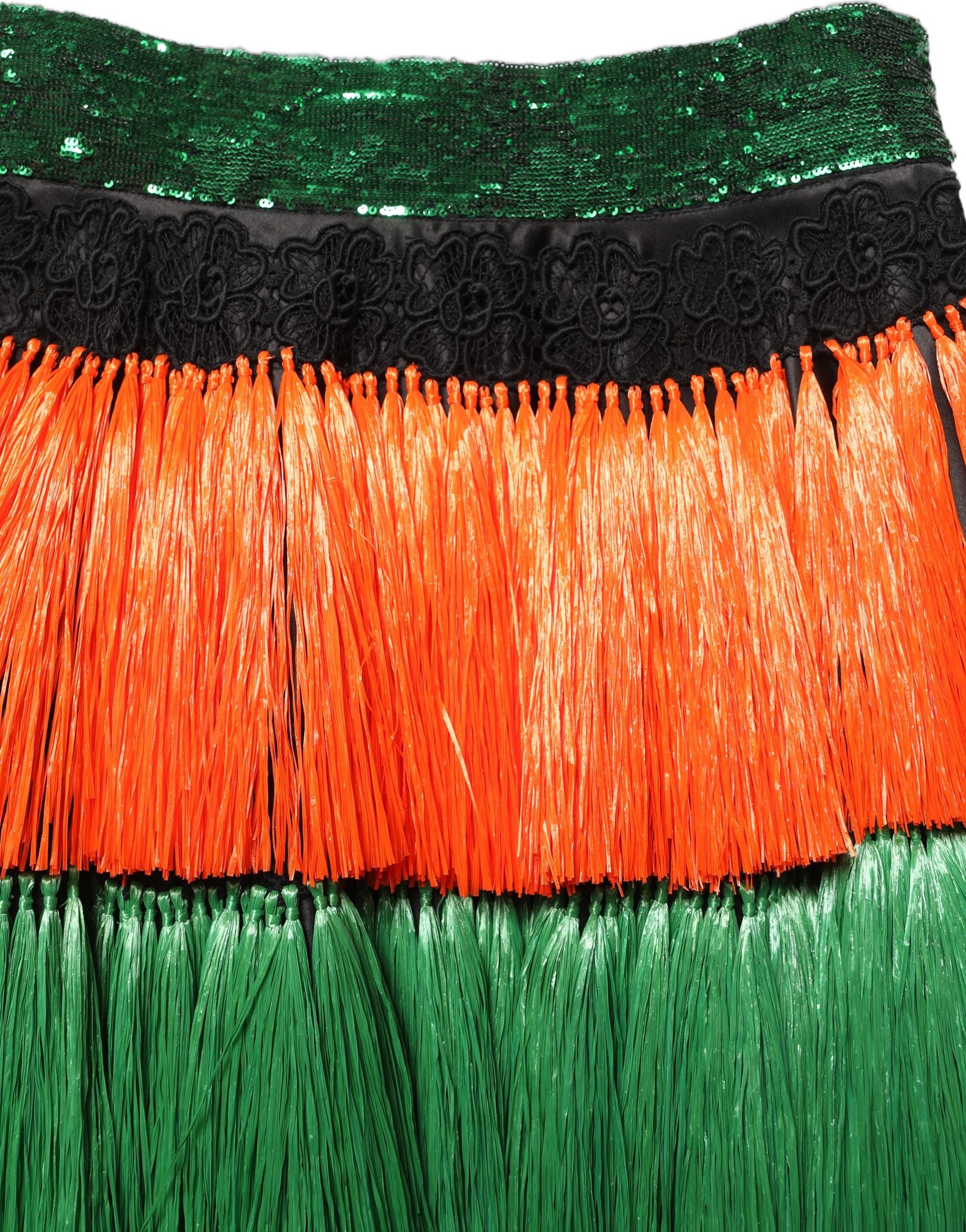 Dolce & Gabbana Mehrfarbiger Paillettenrock mit Fransen und hoher Taille, knielang