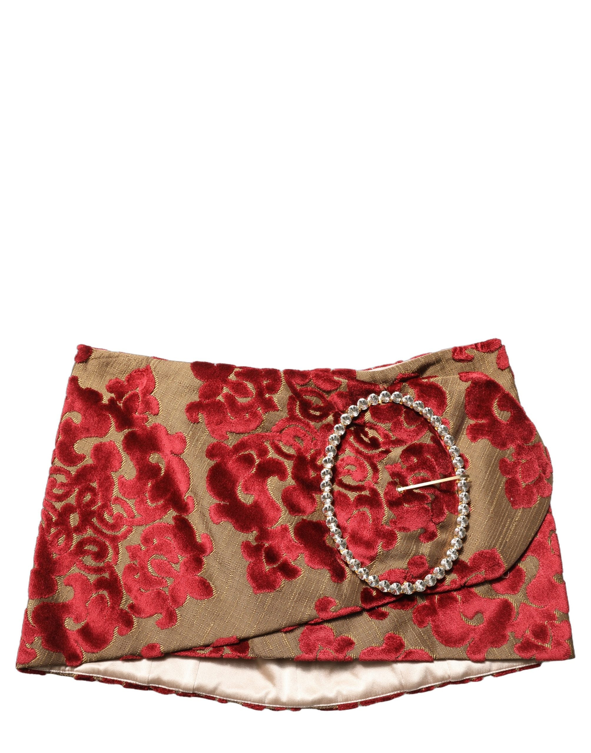 Dolce & Gabbana Minirock aus bordeauxrotem Blumenjacquard mit Strasssteinen
