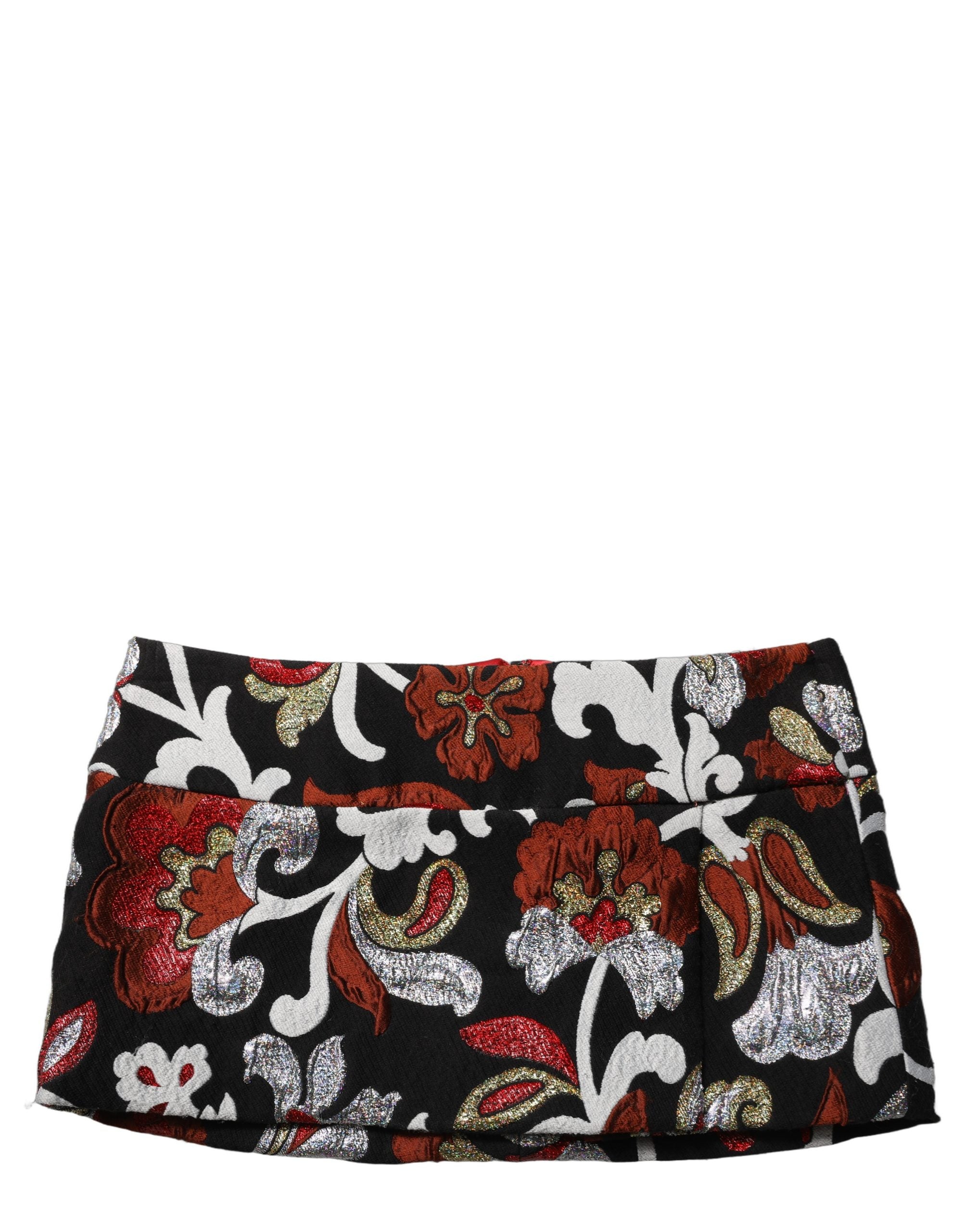Dolce & Gabbana Schwarzer Minirock aus Jacquard mit Blumenmuster und mittlerer Taille