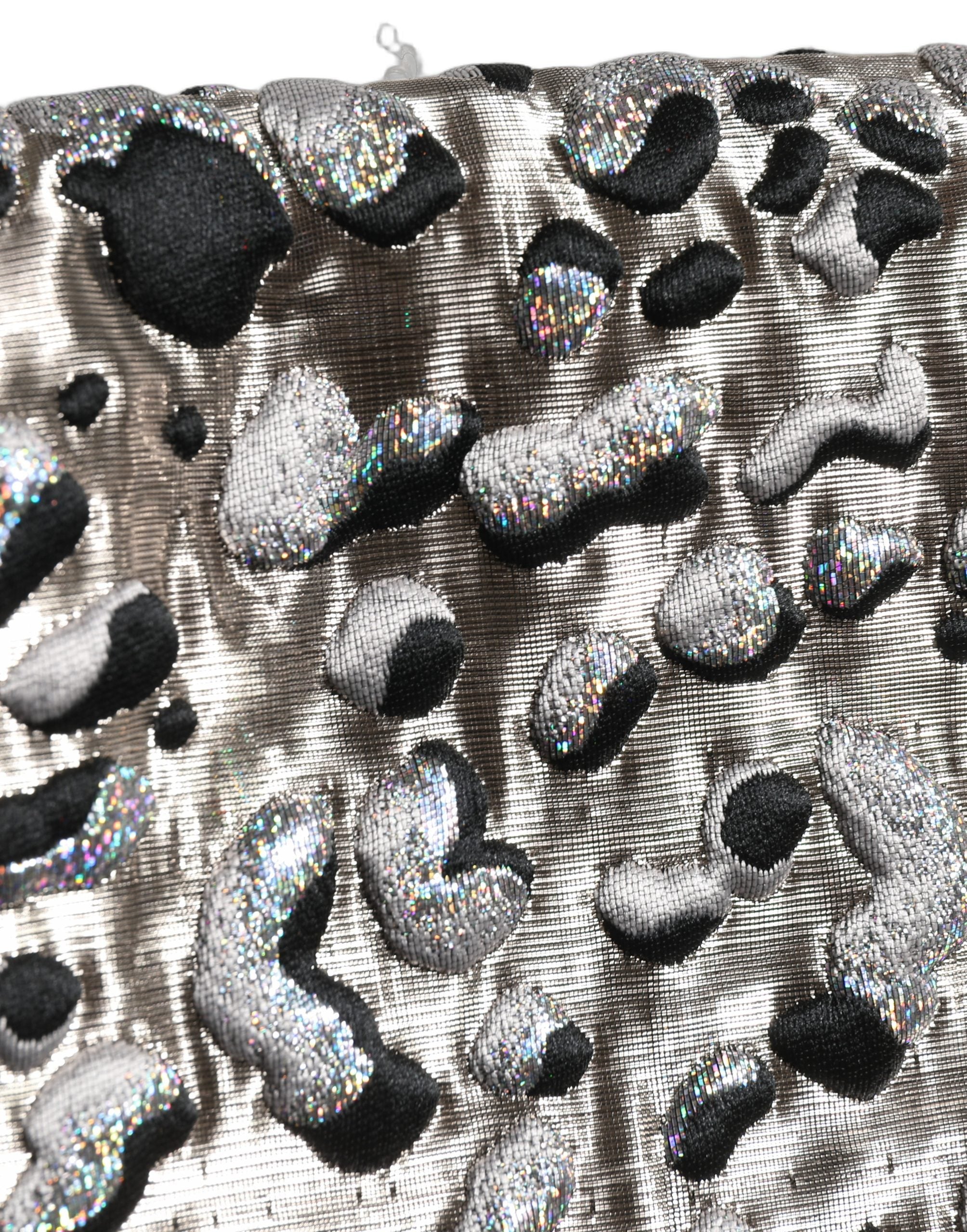 Dolce & Gabbana Silberner Jacquard-Minirock mit Leopardenmuster und mittlerer Taille