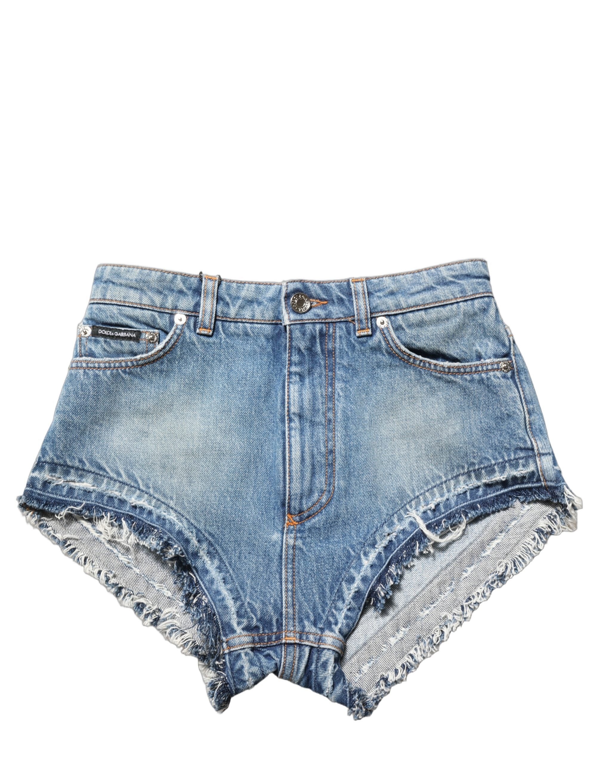 Dolce & Gabbana Blaue High-Waist-Denim-Hotpants aus Baumwolle