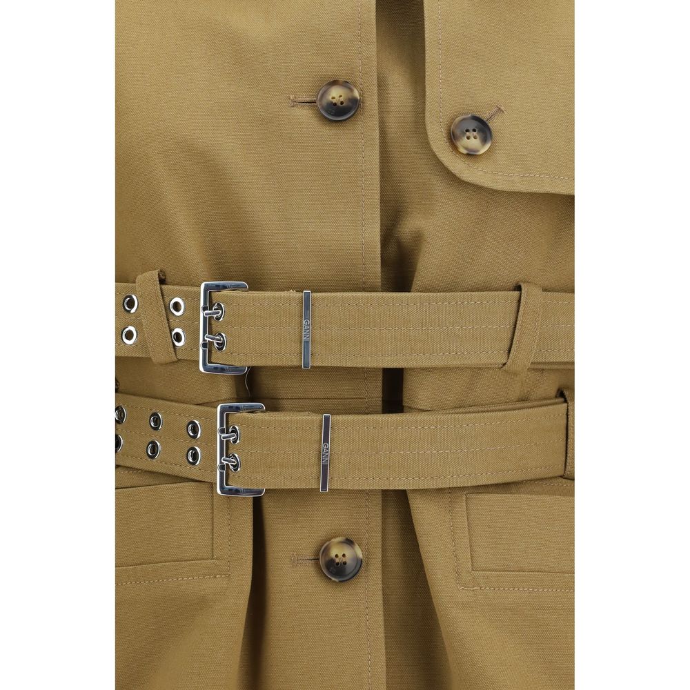 Ganni Beige Baumwolljacke in voller Länge