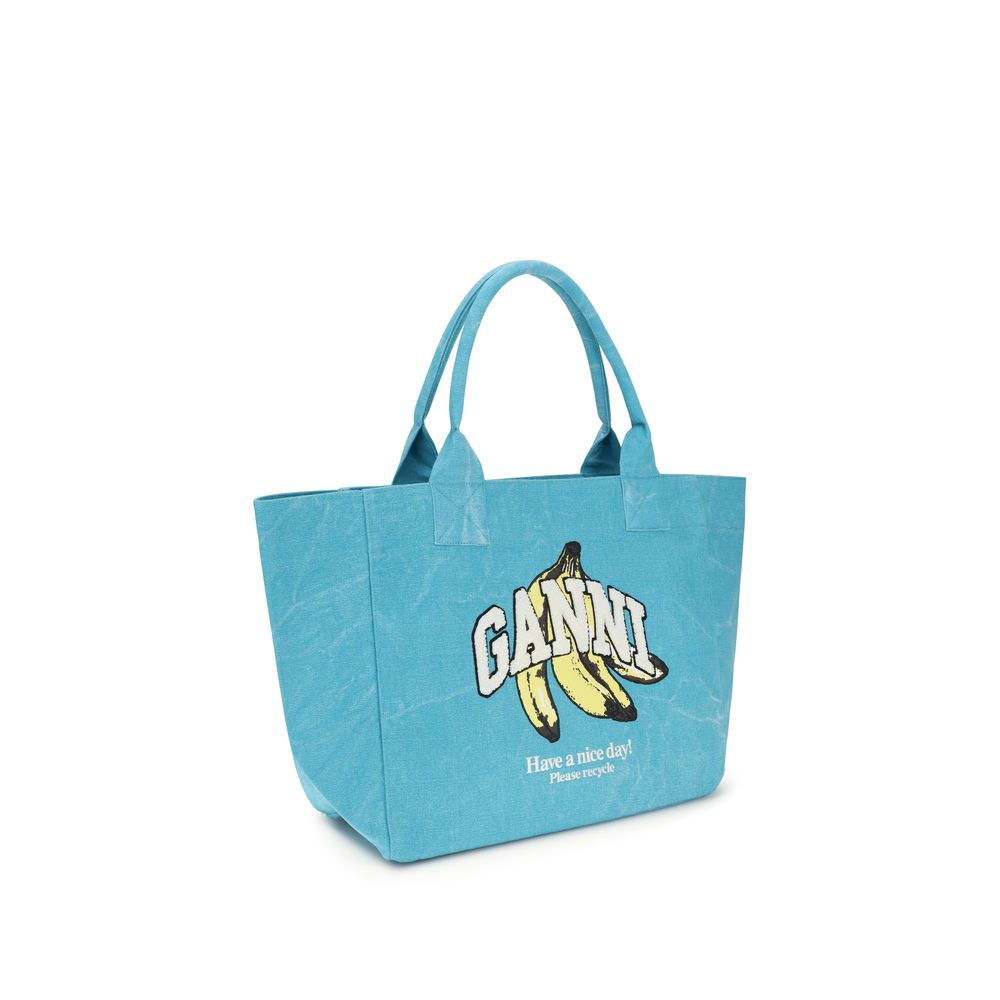 Ganni Blaue Schultertasche aus recycelter Baumwolle