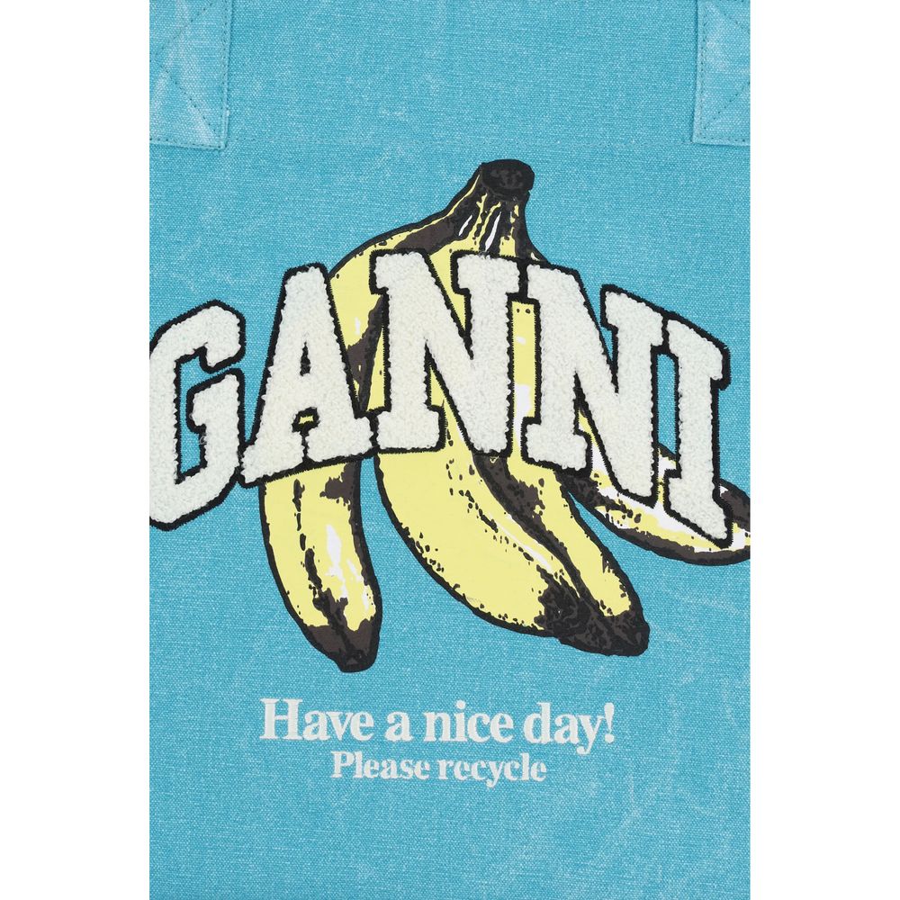 Ganni Blaue Schultertasche aus recycelter Baumwolle
