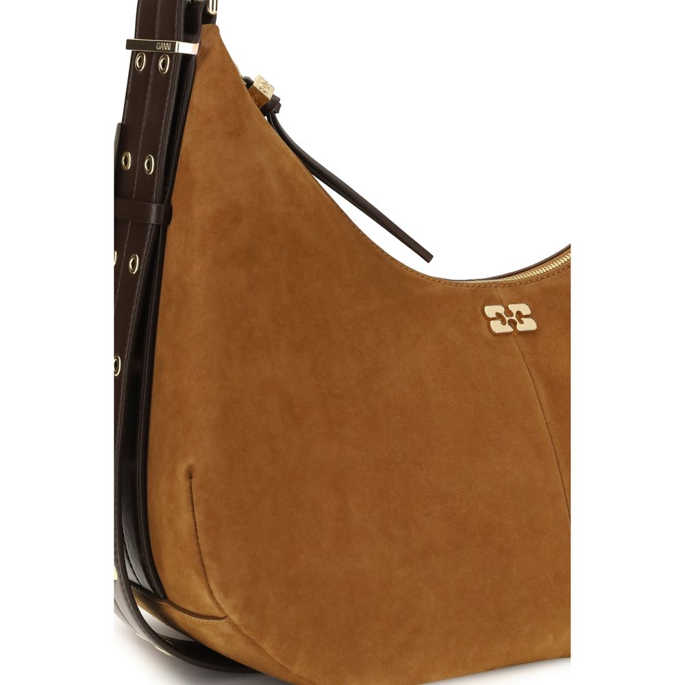 Ganni Braune Schultertasche aus recyceltem Polyester
