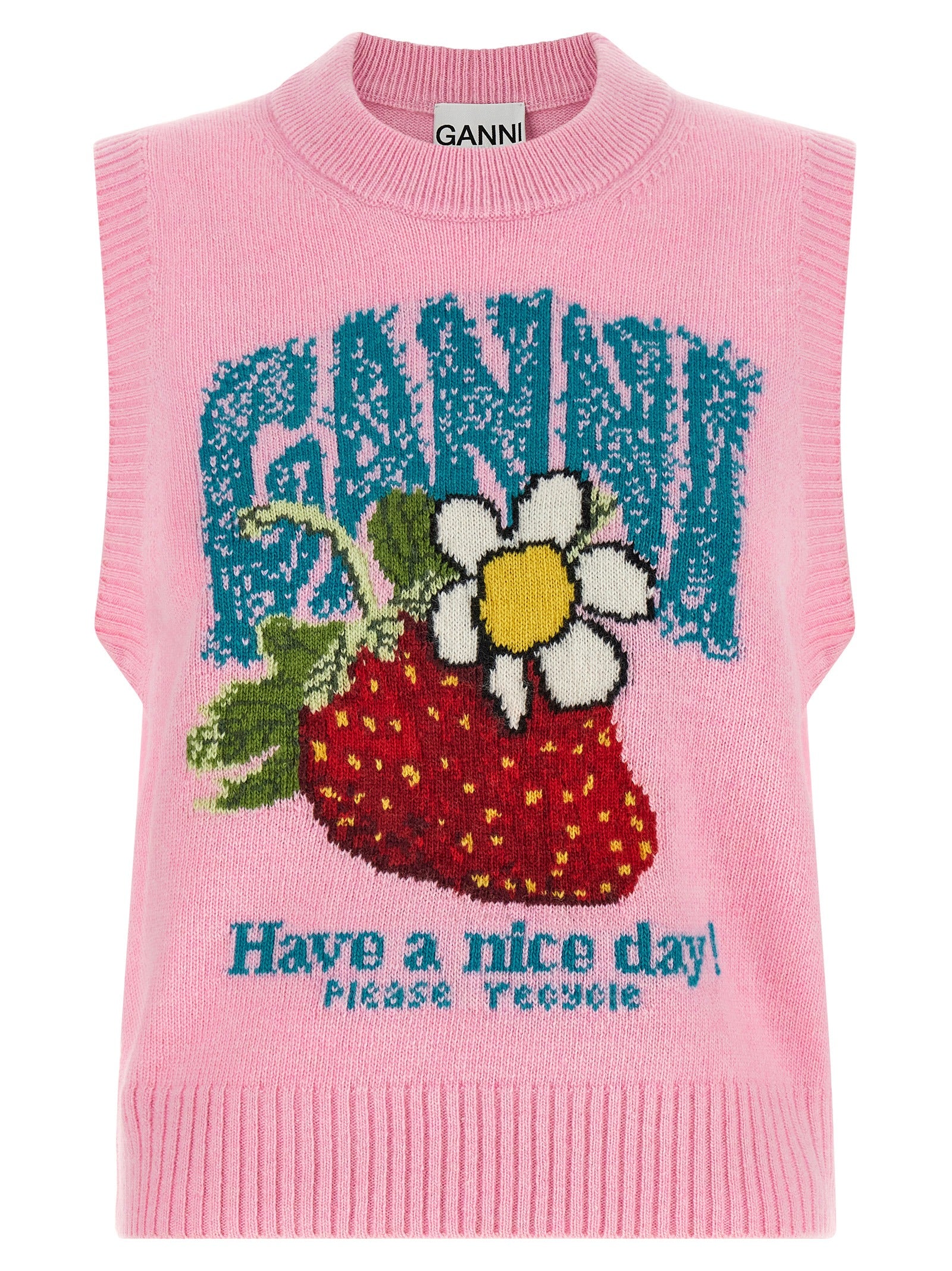 Ganni Ärmelloser Pullover aus mehrfarbiger Wolle