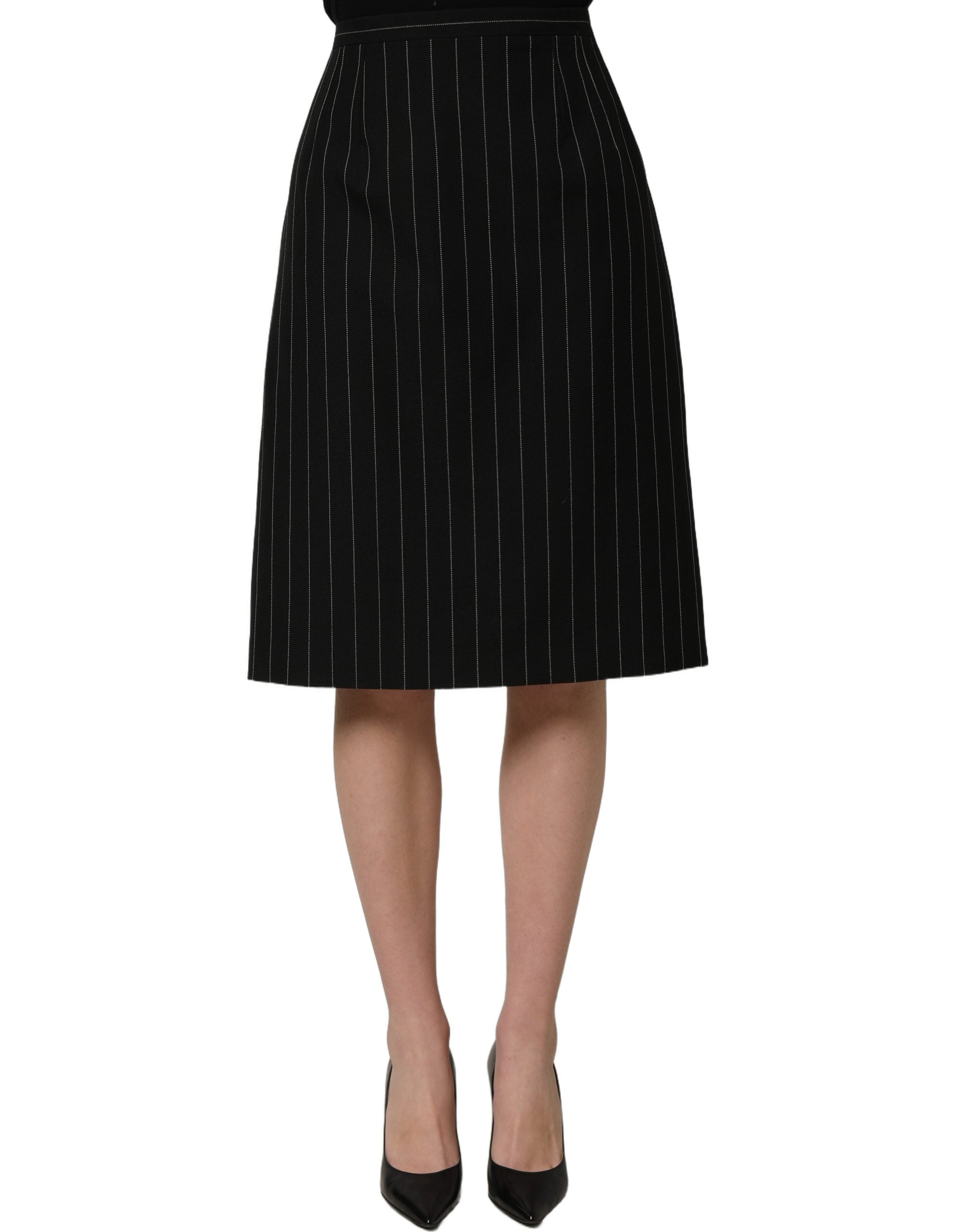 Dolce & Gabbana Bleistiftrock mit Nadelstreifen und hohem Bund in Schwarz