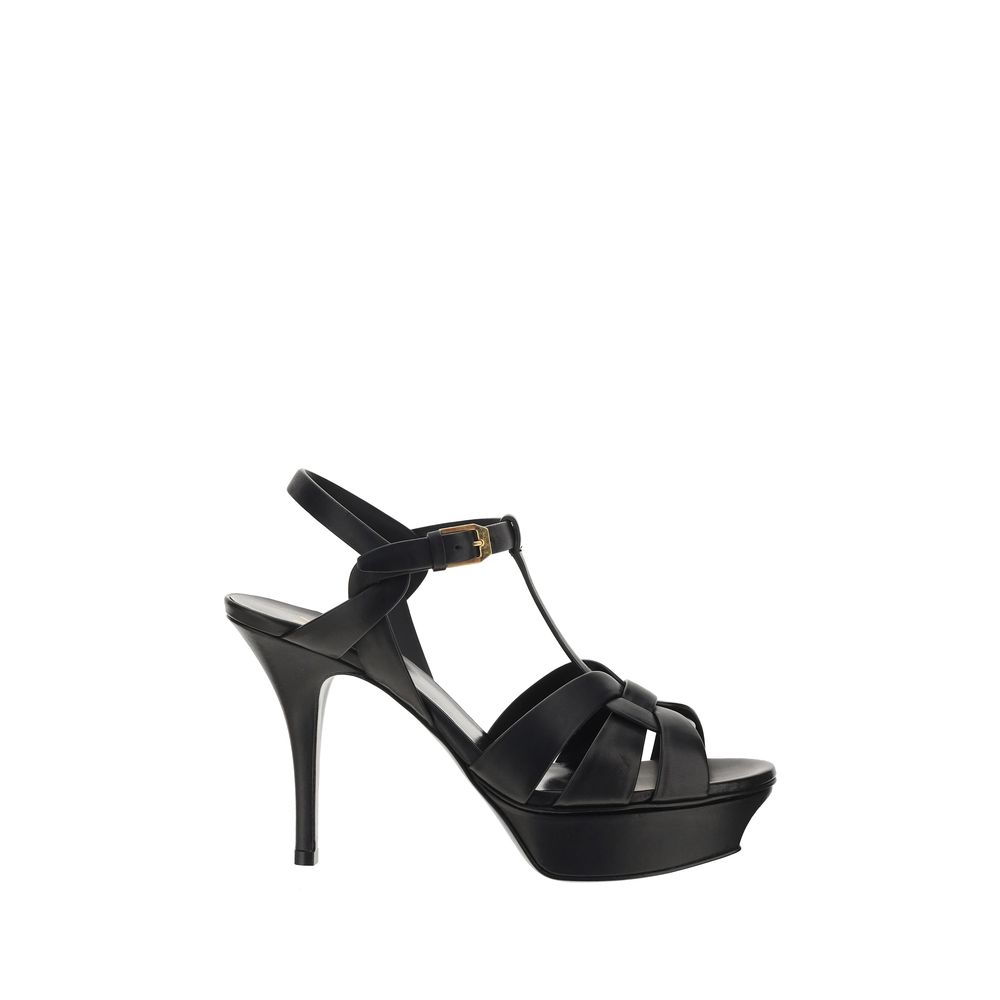 Saint Laurent Schwarze Bos Taurus Kalbsleder Plateau-Sandalen