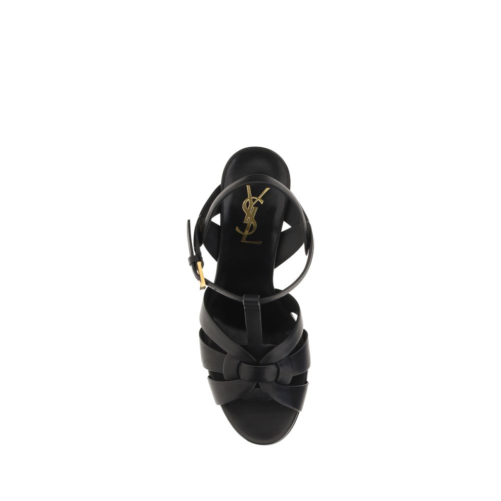 Saint Laurent Schwarze Bos Taurus Kalbsleder Plateau-Sandalen