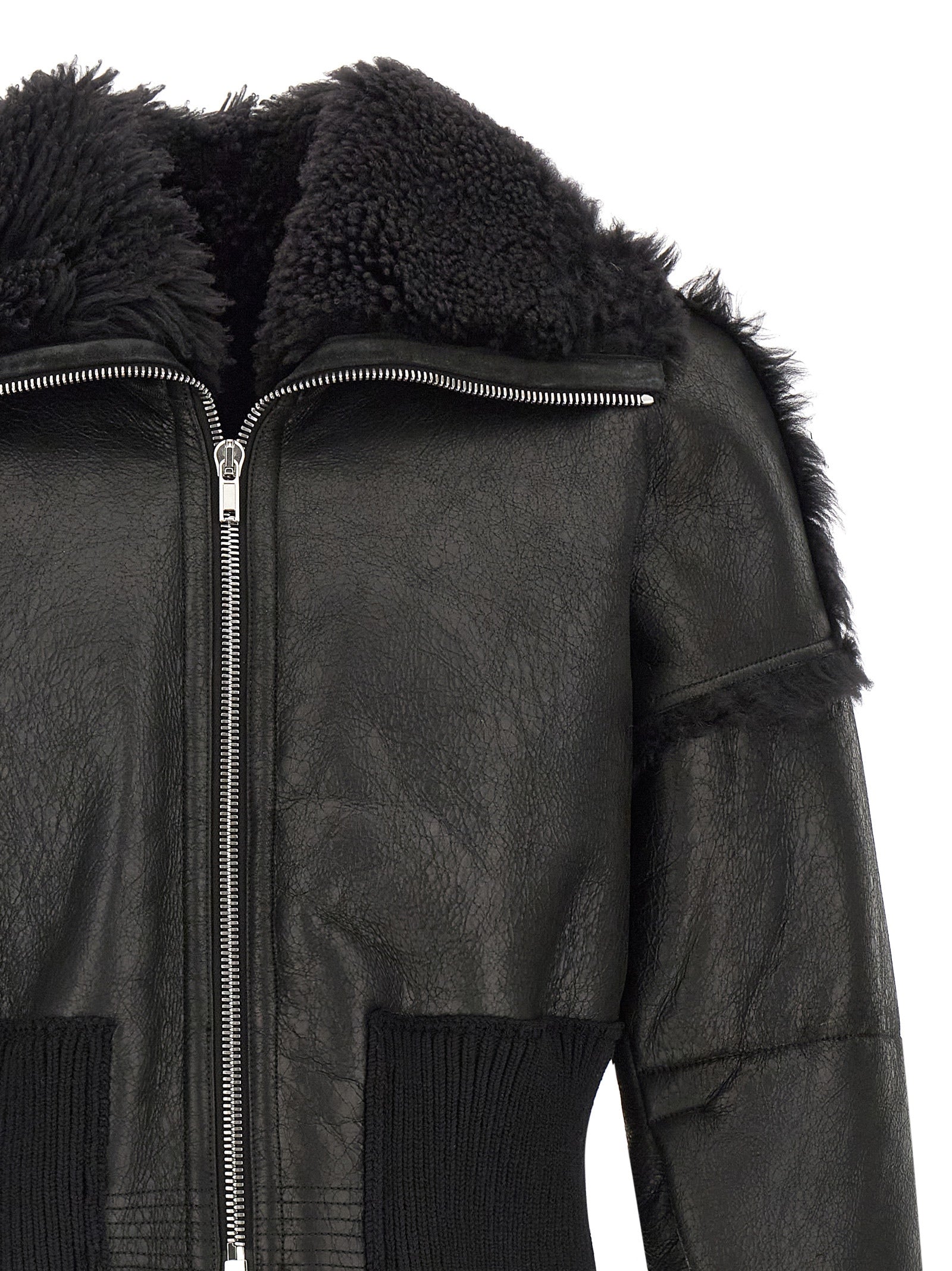 Rick Owens Schwarze Lammfell-Lederjacke