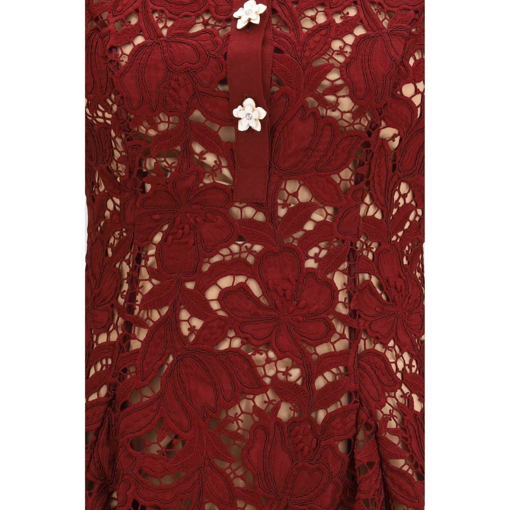 Self-Portrait Weinrotes Cocktailkleid aus Polyester
