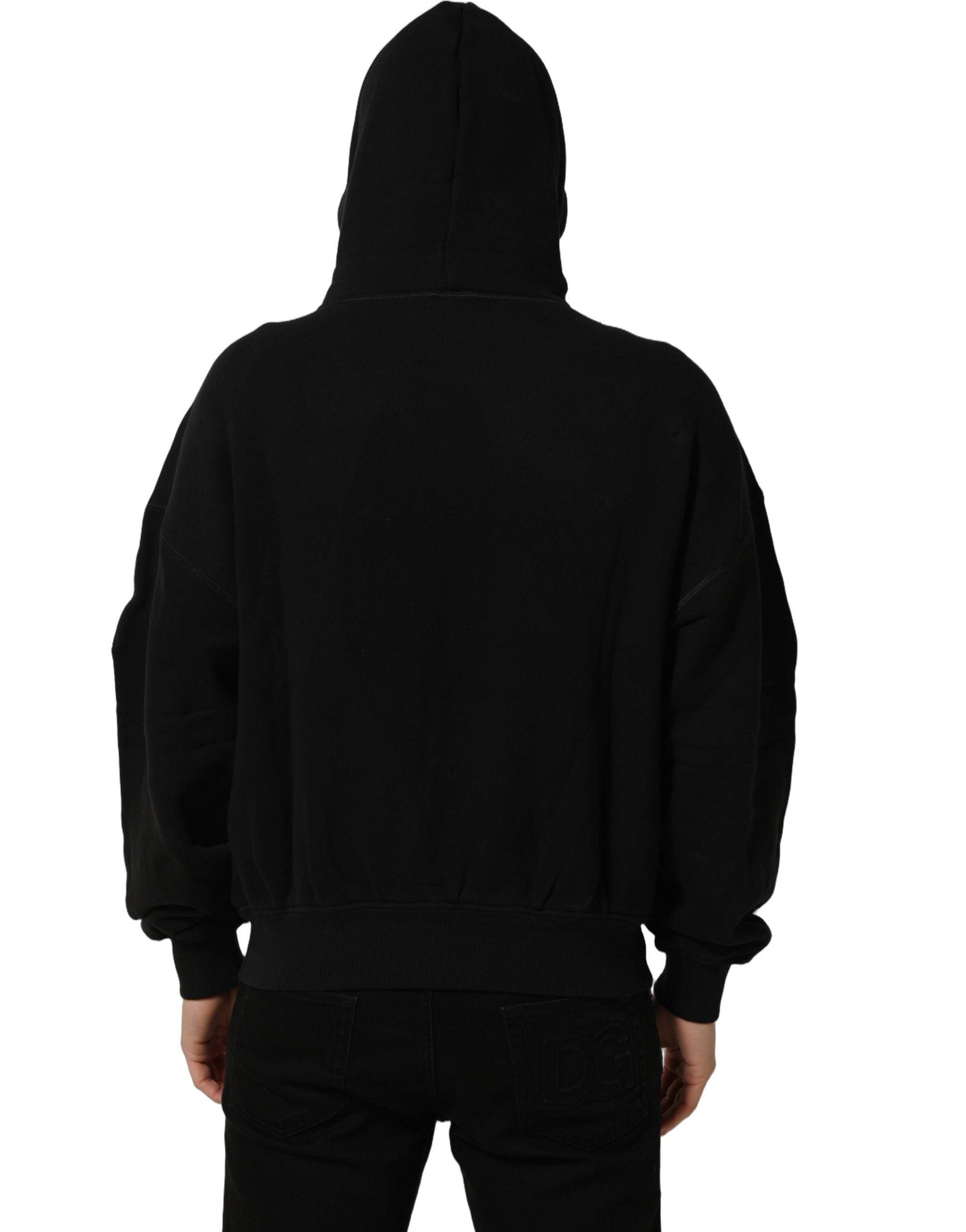 Dolce & Gabbana Schwarzer Kapuzenpullover aus Baumwolle mit Milano1984 Print