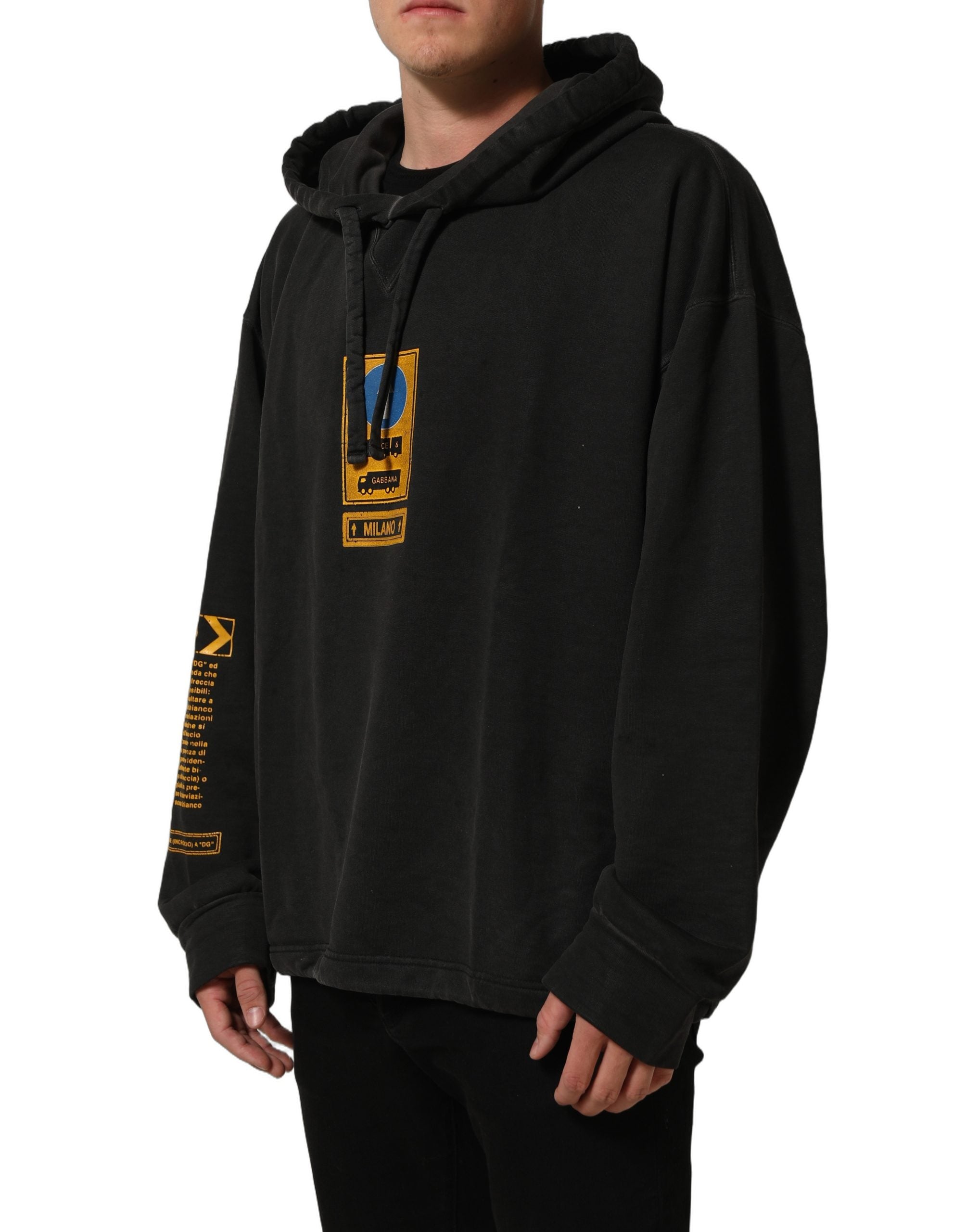 Dolce & Gabbana Schwarzer Baumwoll-Pullover mit Kapuze und Logo-Print