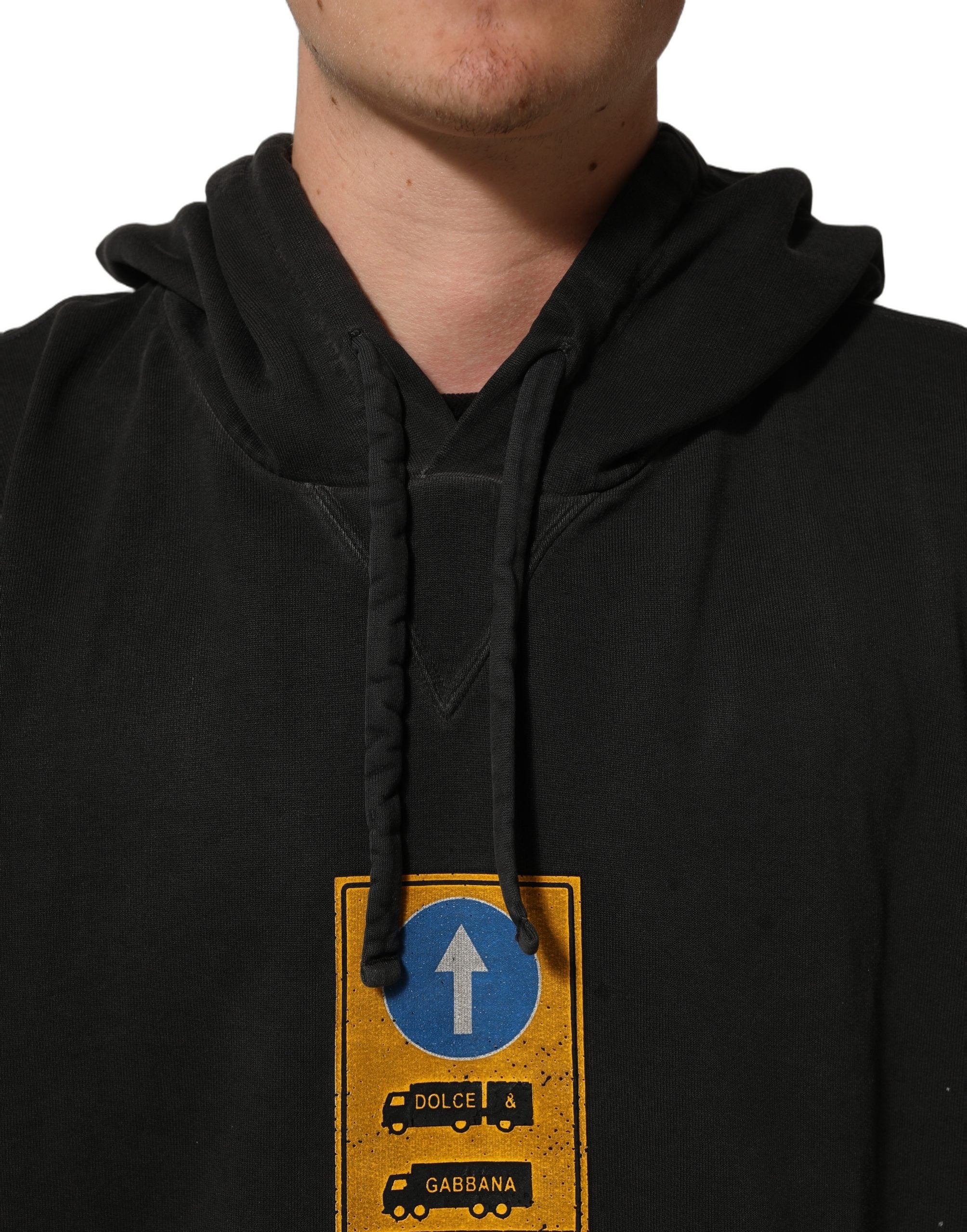 Dolce & Gabbana Schwarzer Baumwoll-Pullover mit Kapuze und Logo-Print