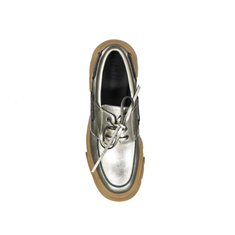 Brunello Cucinelli Plateau-Loafer aus goldenem Leder