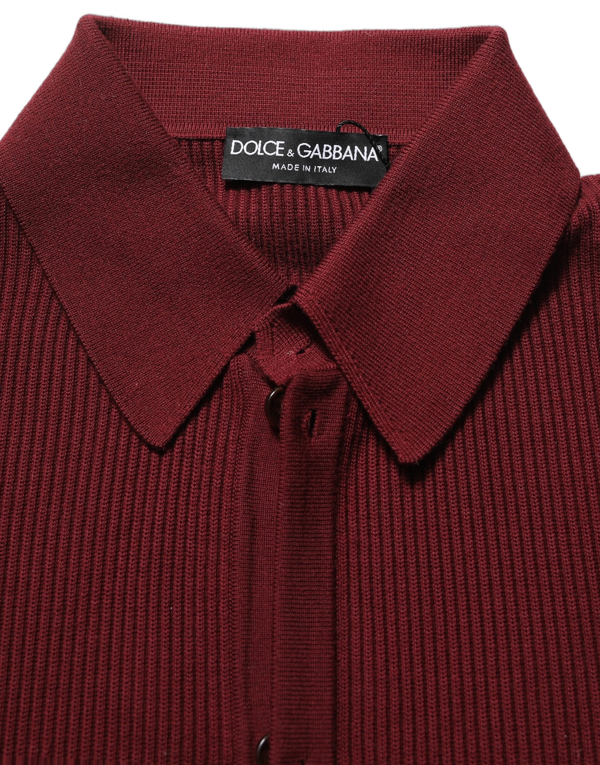 Dolce & Gabbana Burgunderfarbener Woll-Cardigan mit Knopfleiste
