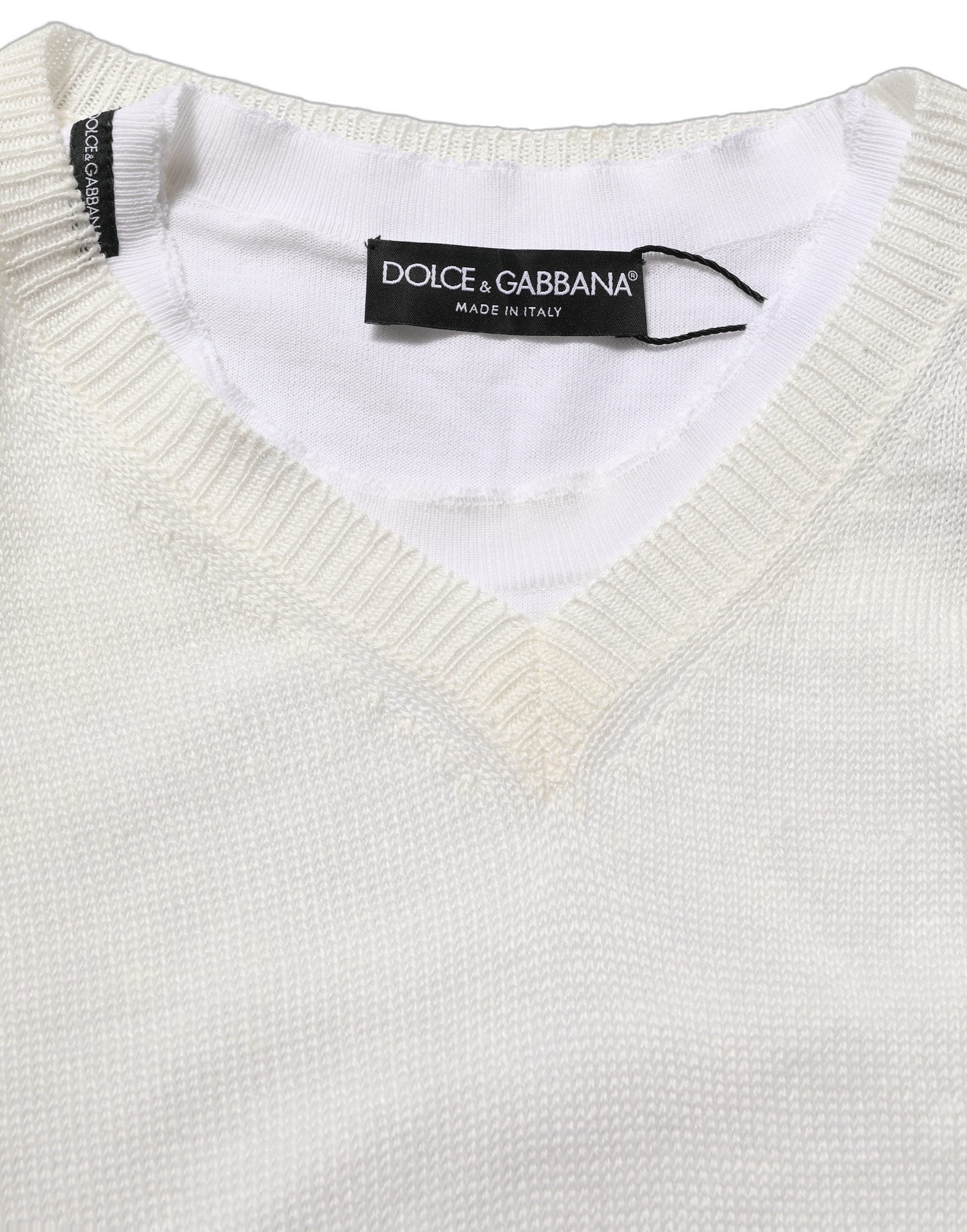 Dolce & Gabbana Weißer Leinen-Pullover mit Rundhalsausschnitt