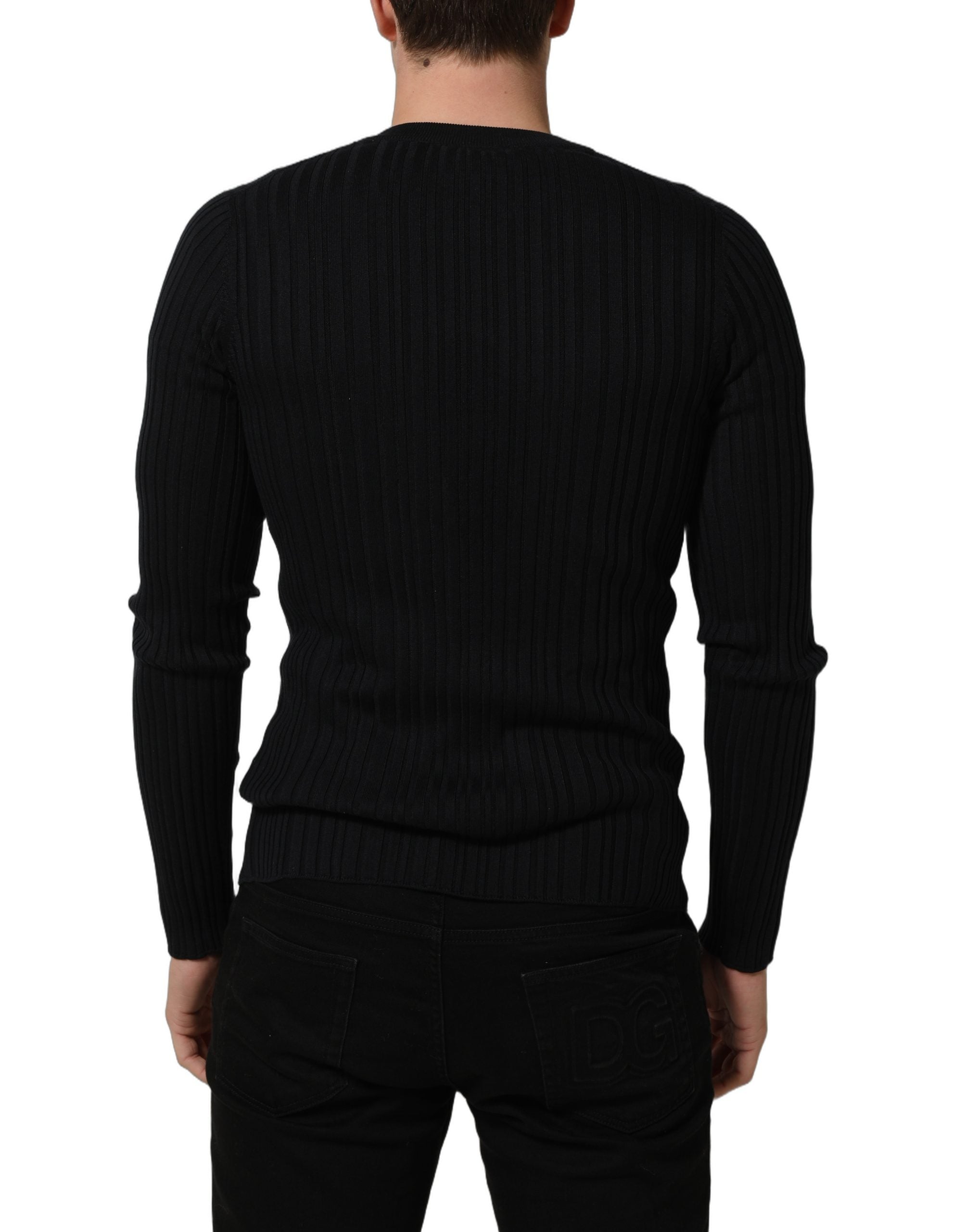 Dolce & Gabbana Schwarzer V-Ausschnitt Pullover aus Seidenmischung für Herren