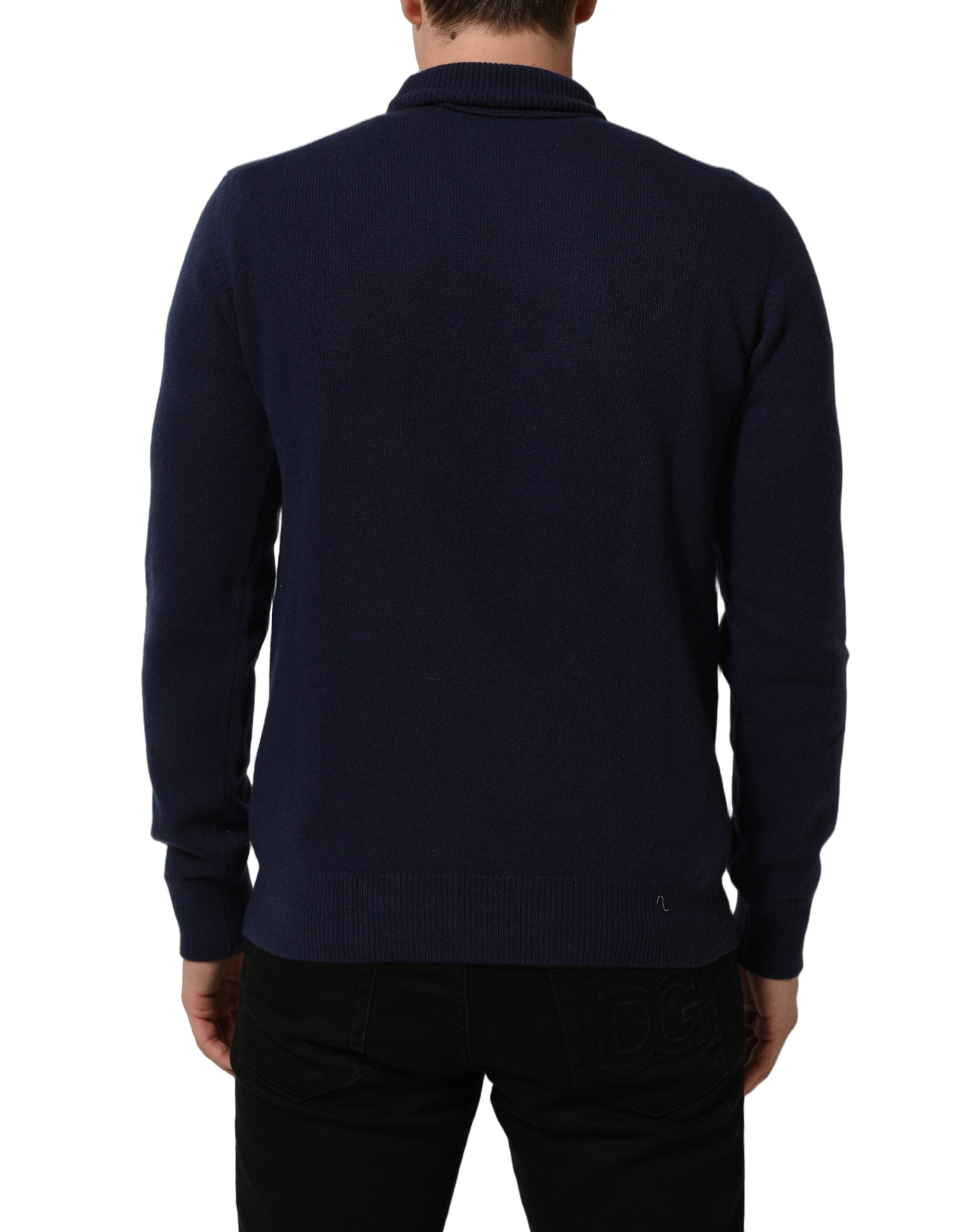 Dolce & Gabbana Blauer Wollstrick-Rollkragenpullover