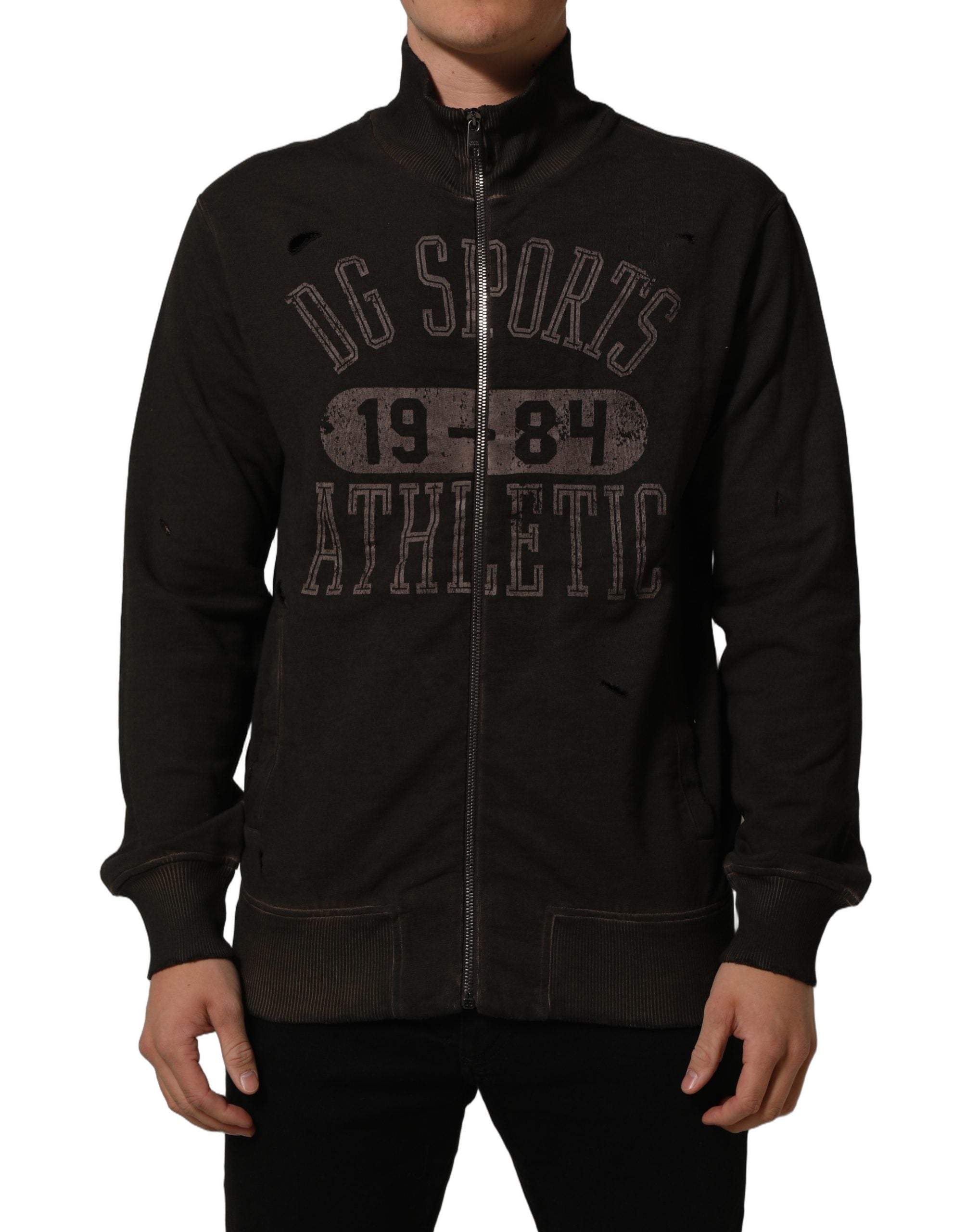 Dolce & Gabbana Brauner Logo-Print Sweatshirt mit durchgehendem Reißverschluss