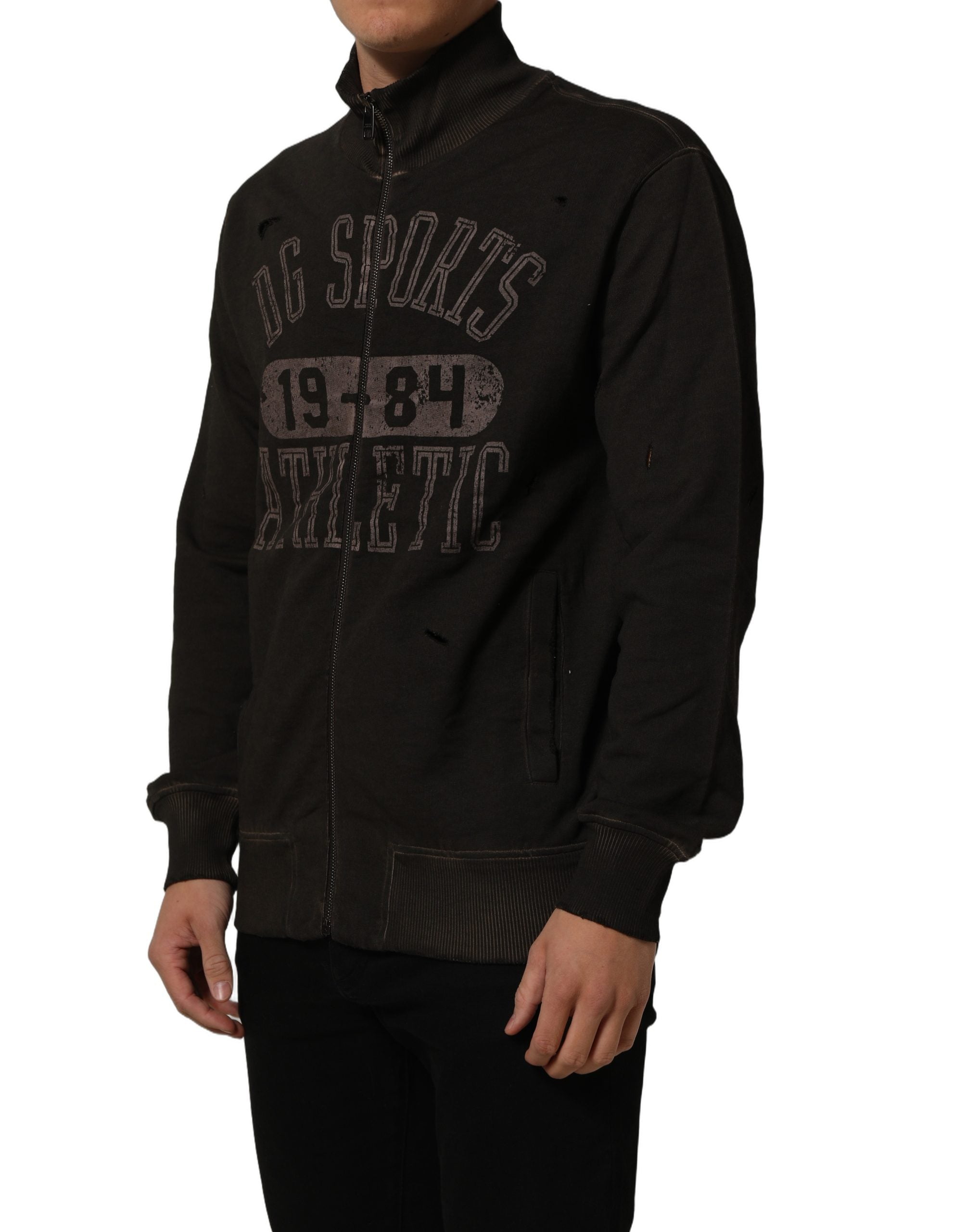 Dolce & Gabbana Brauner Logo-Print Sweatshirt mit durchgehendem Reißverschluss