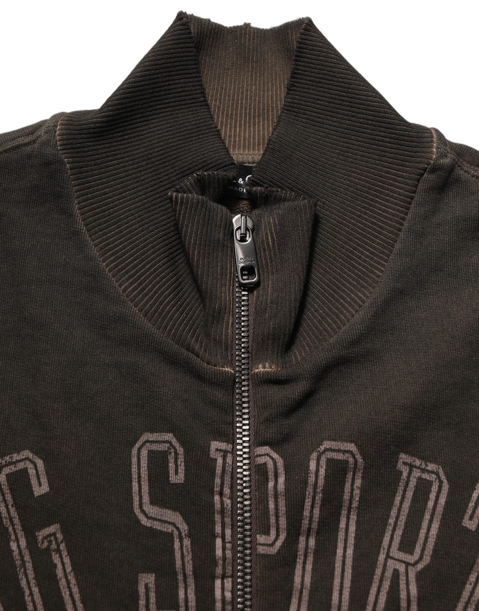 Dolce & Gabbana Brauner Logo-Print Sweatshirt mit durchgehendem Reißverschluss